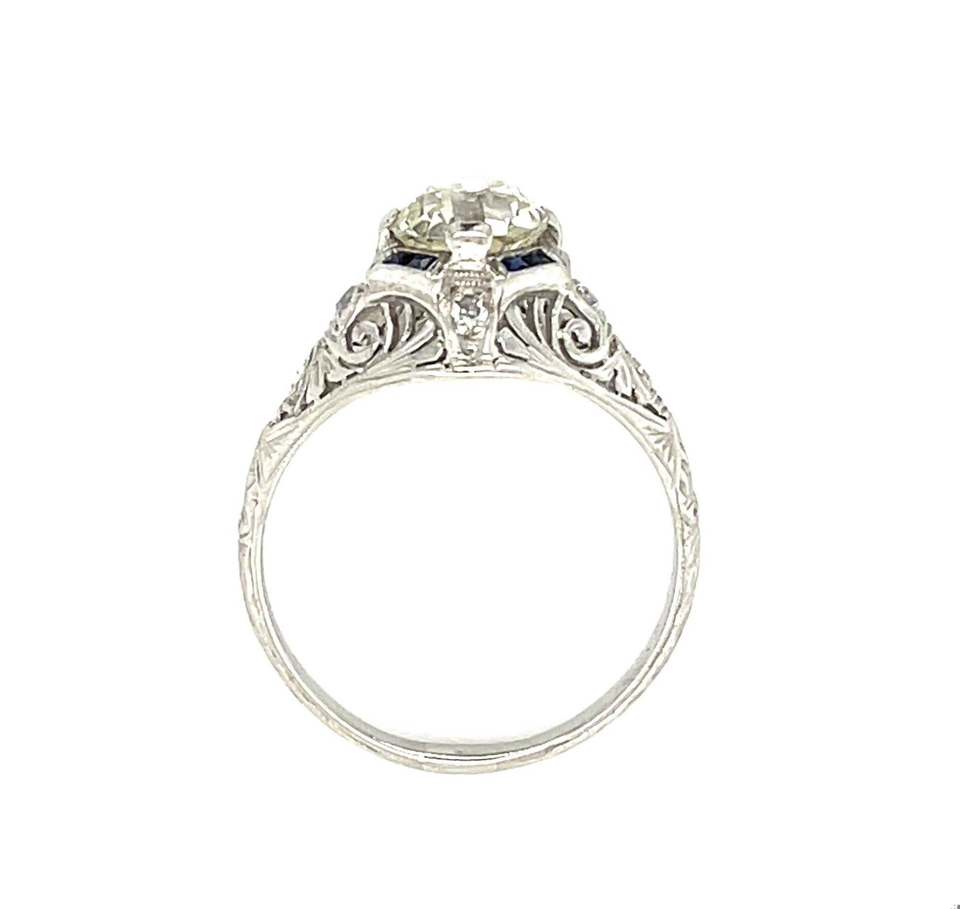 Art Deco (Circa 1920s) 1.40ct Old European Cut Diamond Antique Platinum Ring