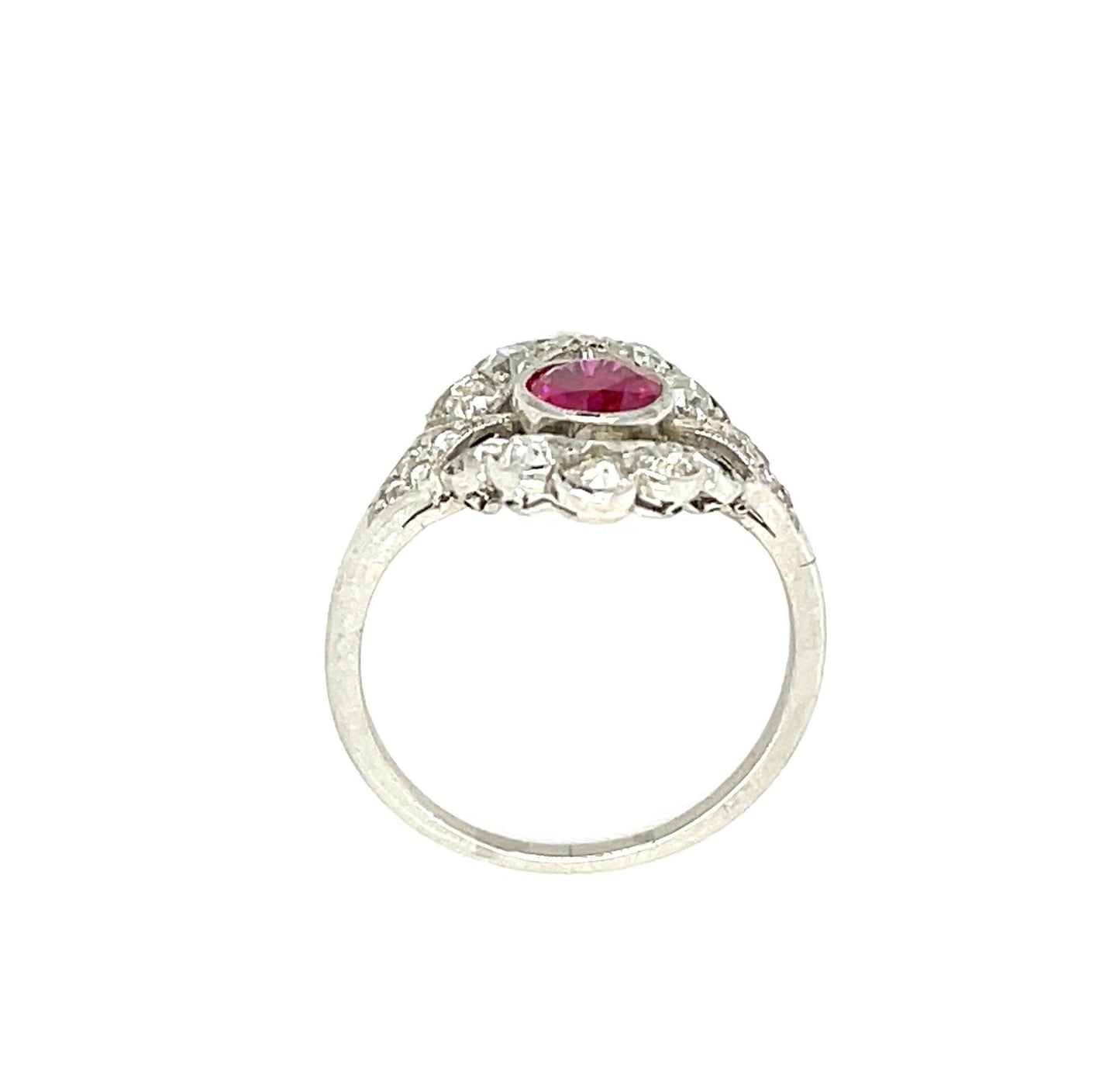 Art Deco (Circa 1920s) .92ct Burma Ruby 1.20ct Diamond Platinum Antique Ring