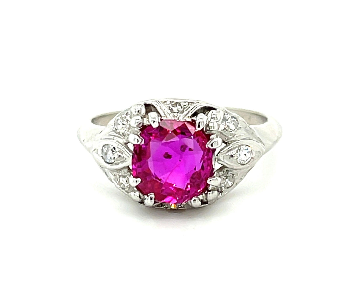 Art Deco (Circa 1930s) 1.96ct GIA Burma No Heat Ruby .20ct Diamonds PT Ring