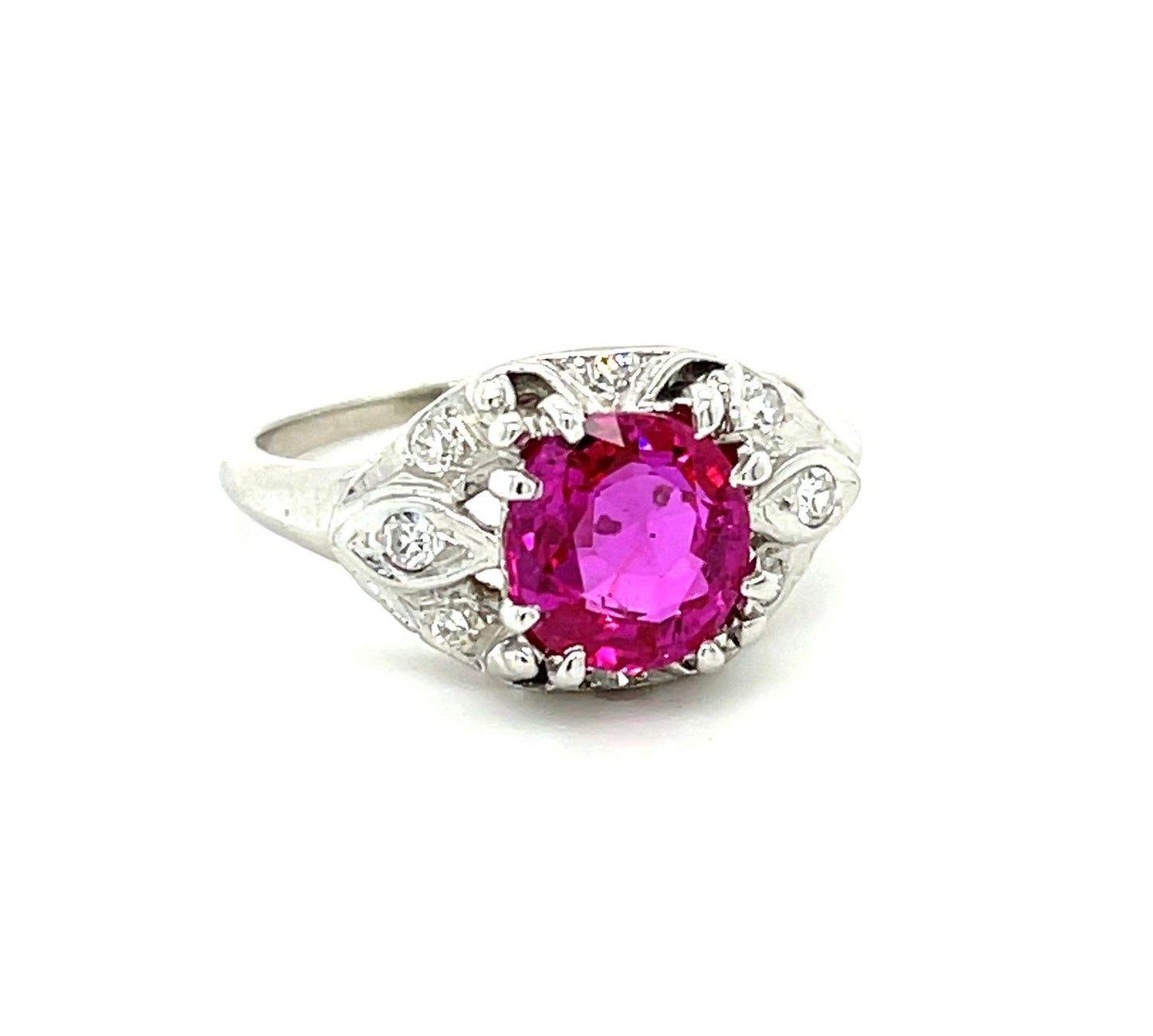 Art Deco (Circa 1930s) 1.96ct GIA Burma No Heat Ruby .20ct Diamonds PT Ring