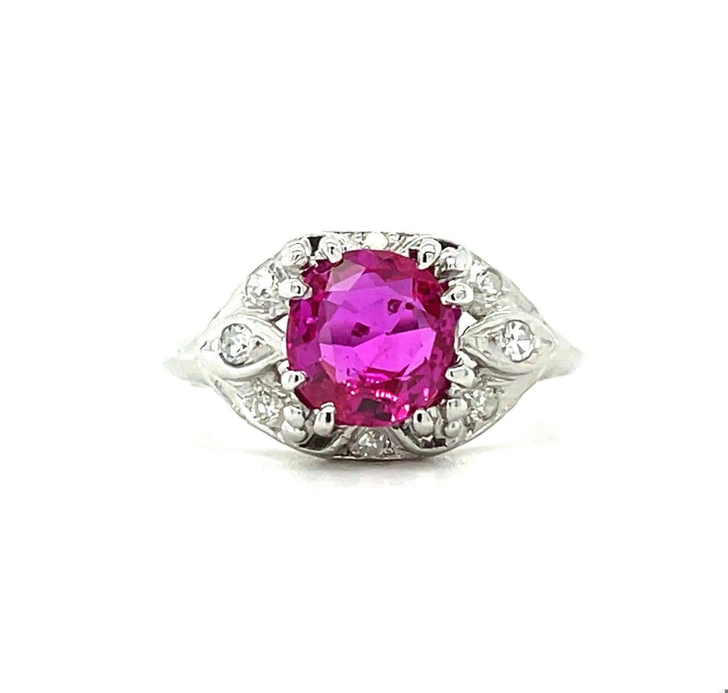 Art Deco (Circa 1930s) 1.96ct GIA Burma No Heat Ruby .20ct Diamonds PT Ring