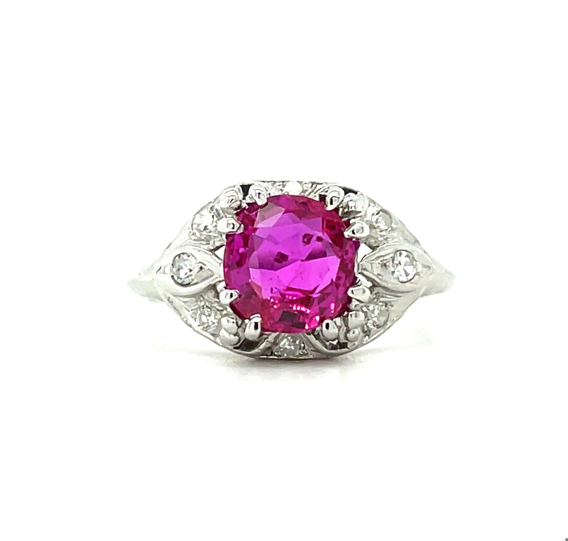 Art Deco (Circa 1930s) 1.96ct GIA Burma No Heat Ruby .20ct Diamonds PT Ring