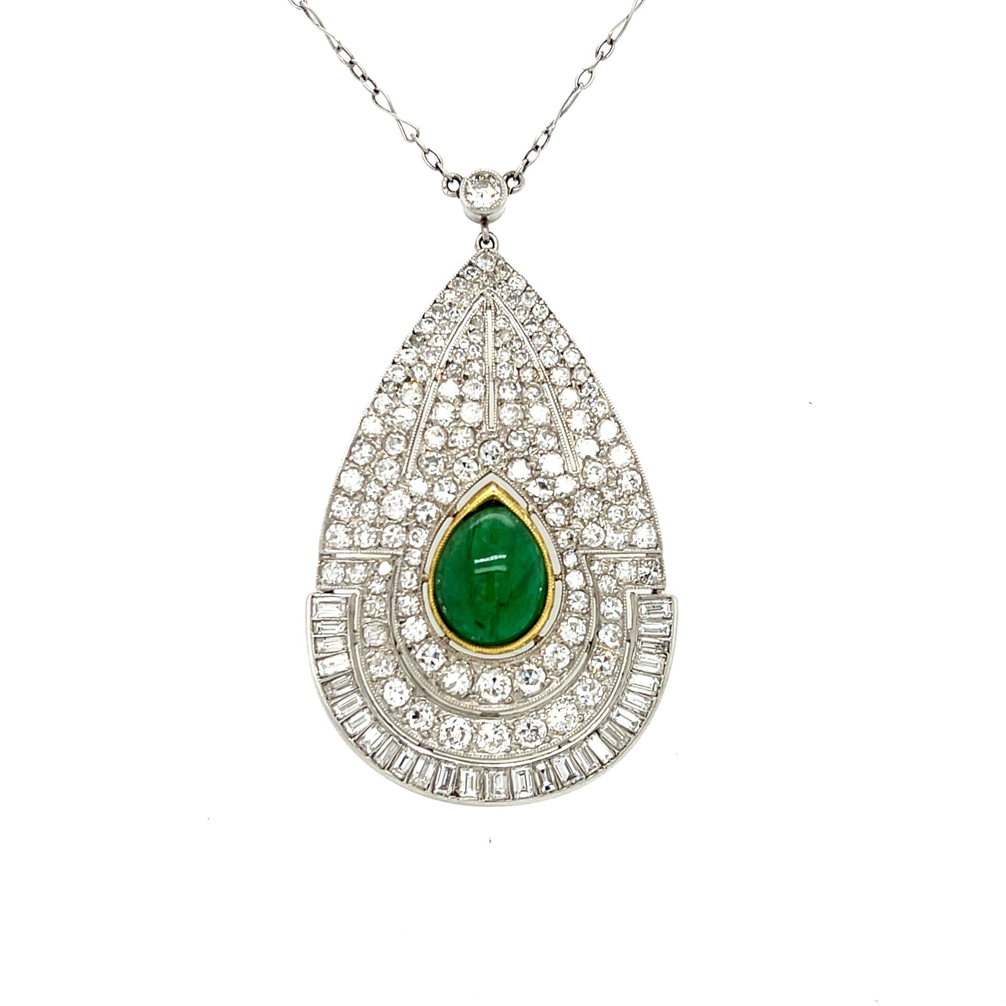 Art Deco (Circa 1930s) 2.75ct Cabochon Emerald Vintage Platinum Pendant 4.50ct B