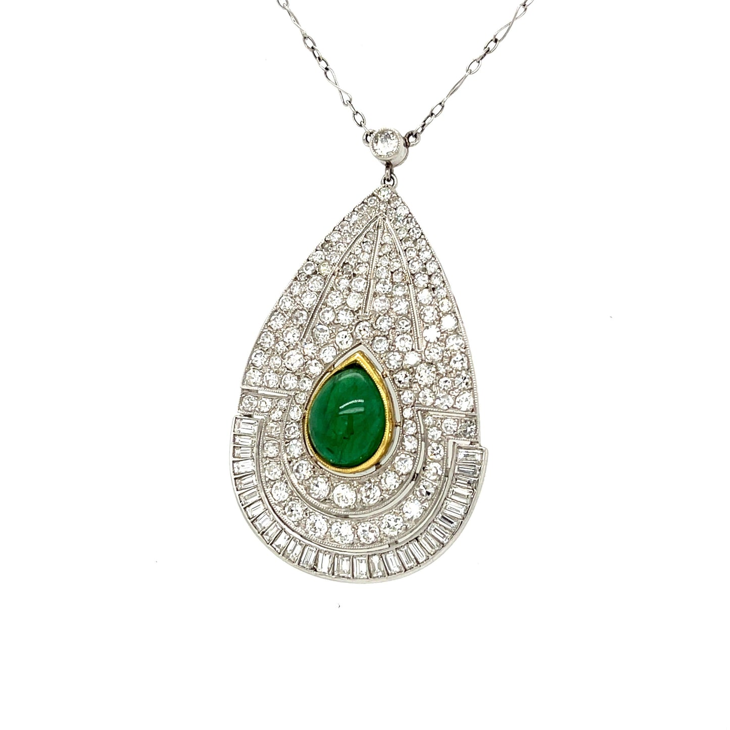 Art Deco (Circa 1930s) 2.75ct Cabochon Emerald Vintage Platinum Pendant 4.50ct B