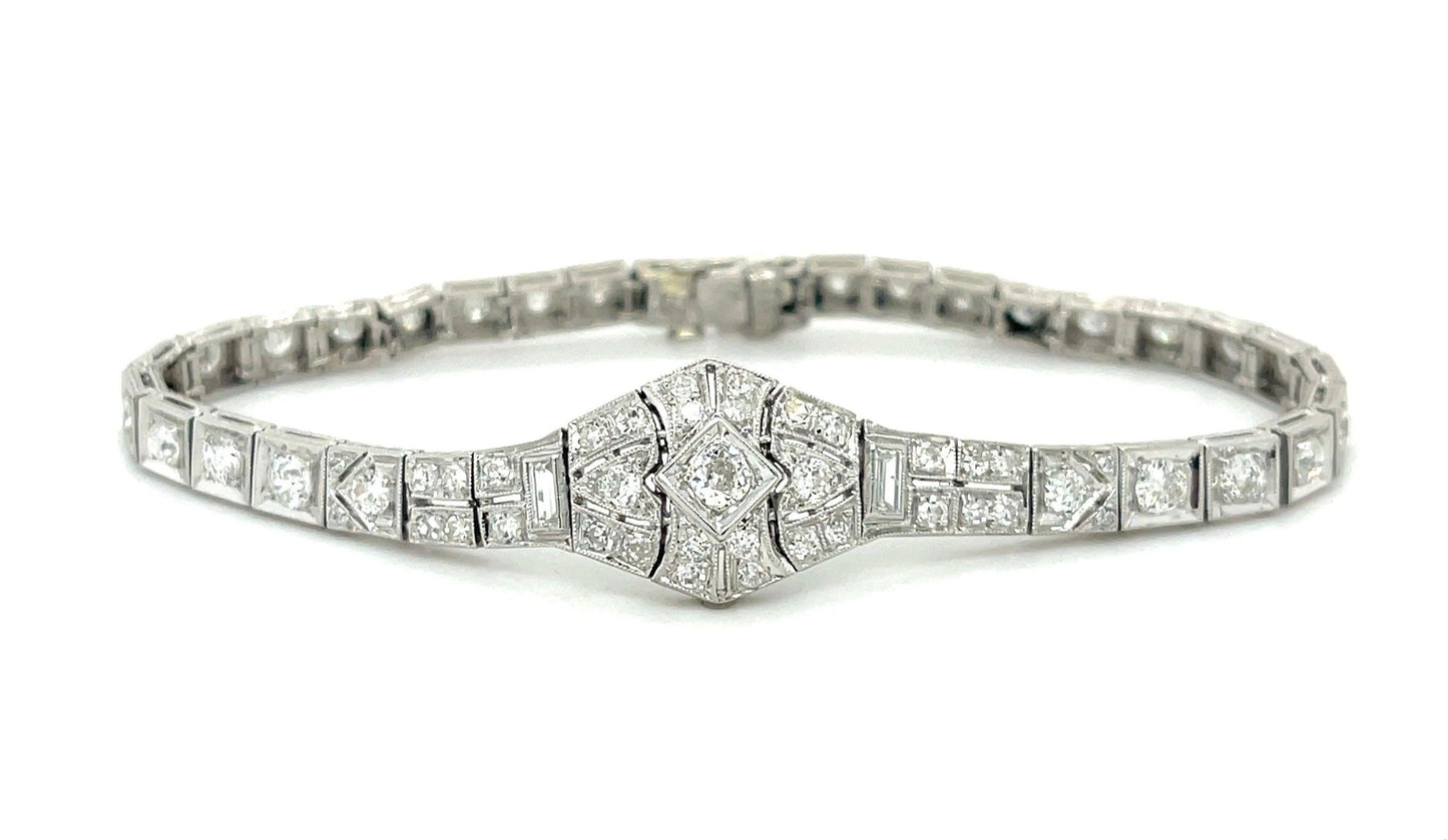 Art Deco (Circa 1930s) 4.75ct European Cut Diamonds Platinum Vintage Bracelet