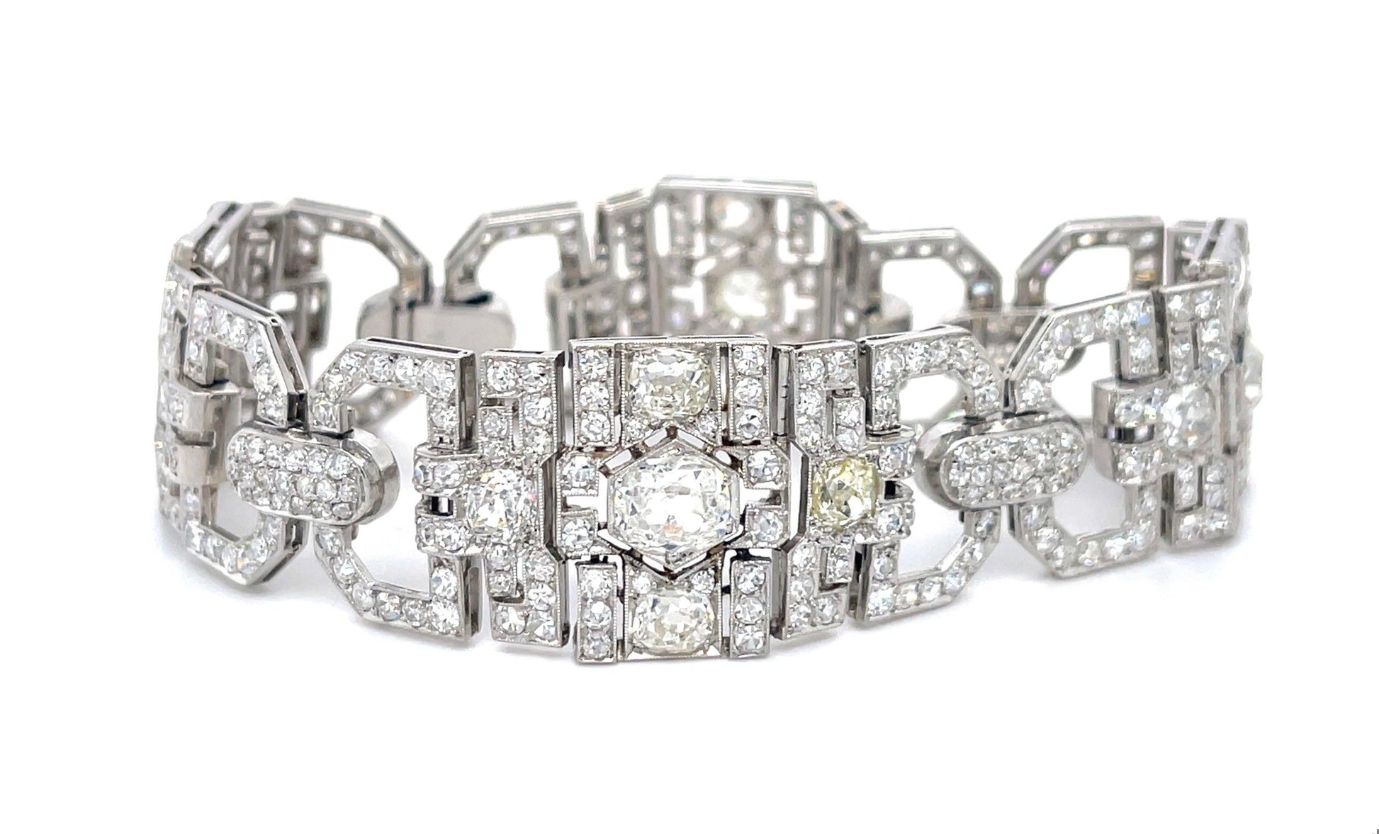 Art Deco Bracelet (1930s) PT 3.50ct (4 Center Old European Cut Diamonds) 14ct SD