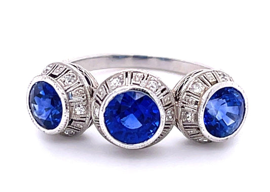 Art Deco Sapphire Three Stone Antique Ring