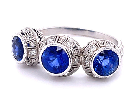 Art Deco Sapphire Three Stone Antique Ring