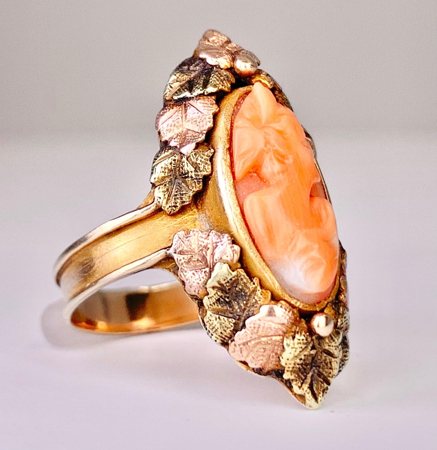 Arts & Crafts Carved Coral Cameo Ring