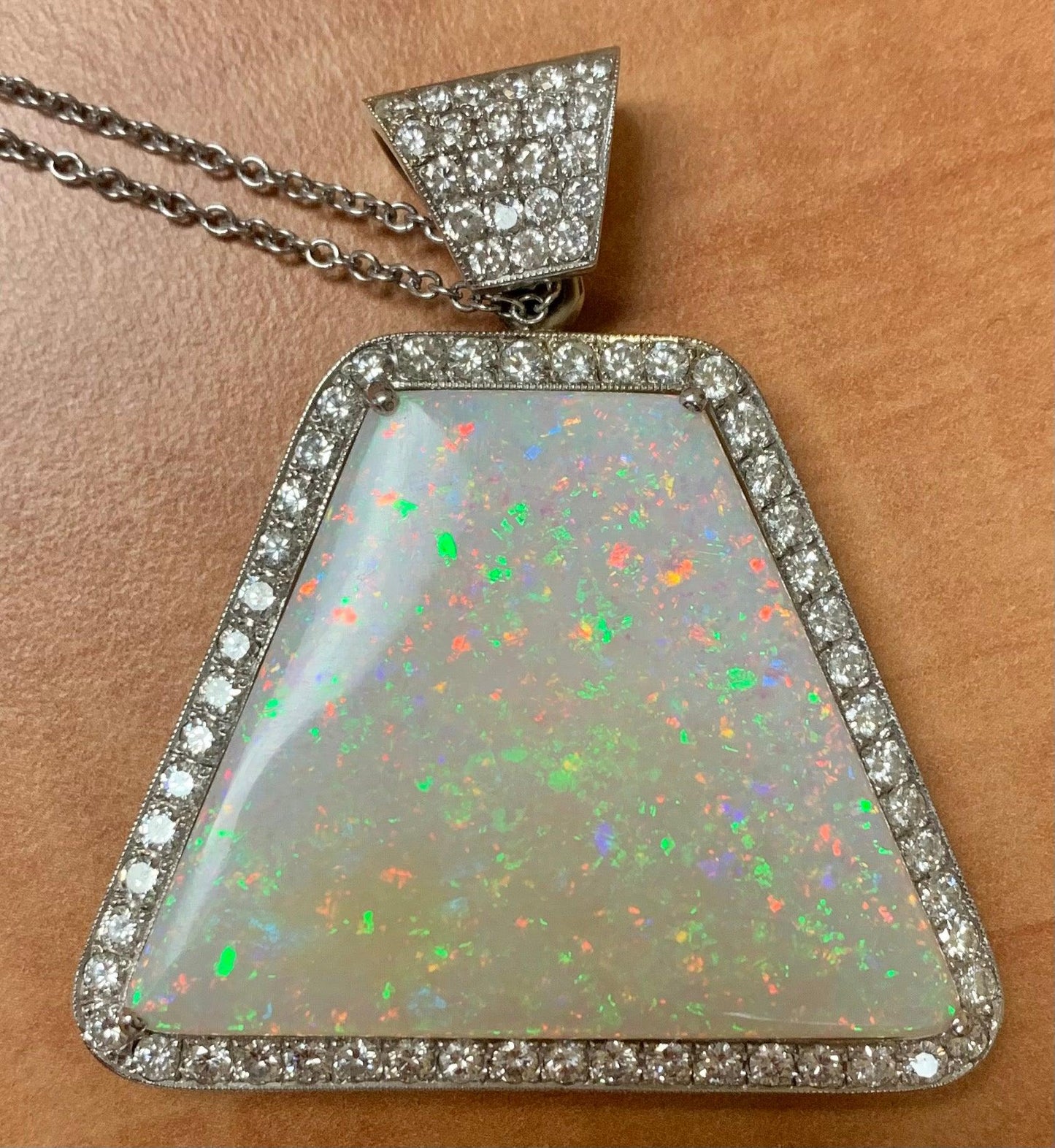 Australian Fire Opal 79.63ct and Diamond Pendant