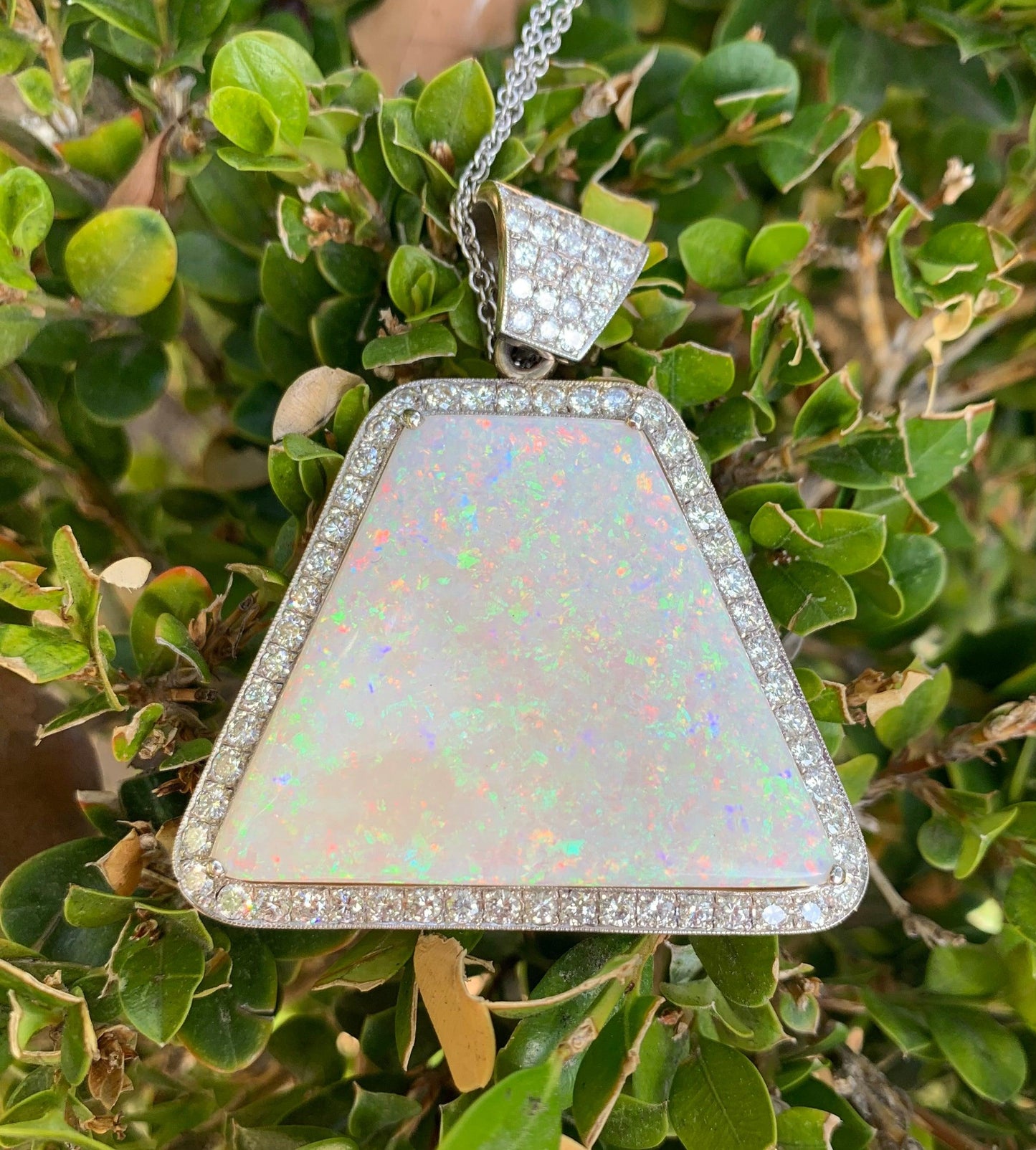 Australian Fire Opal 79.63ct and Diamond Pendant