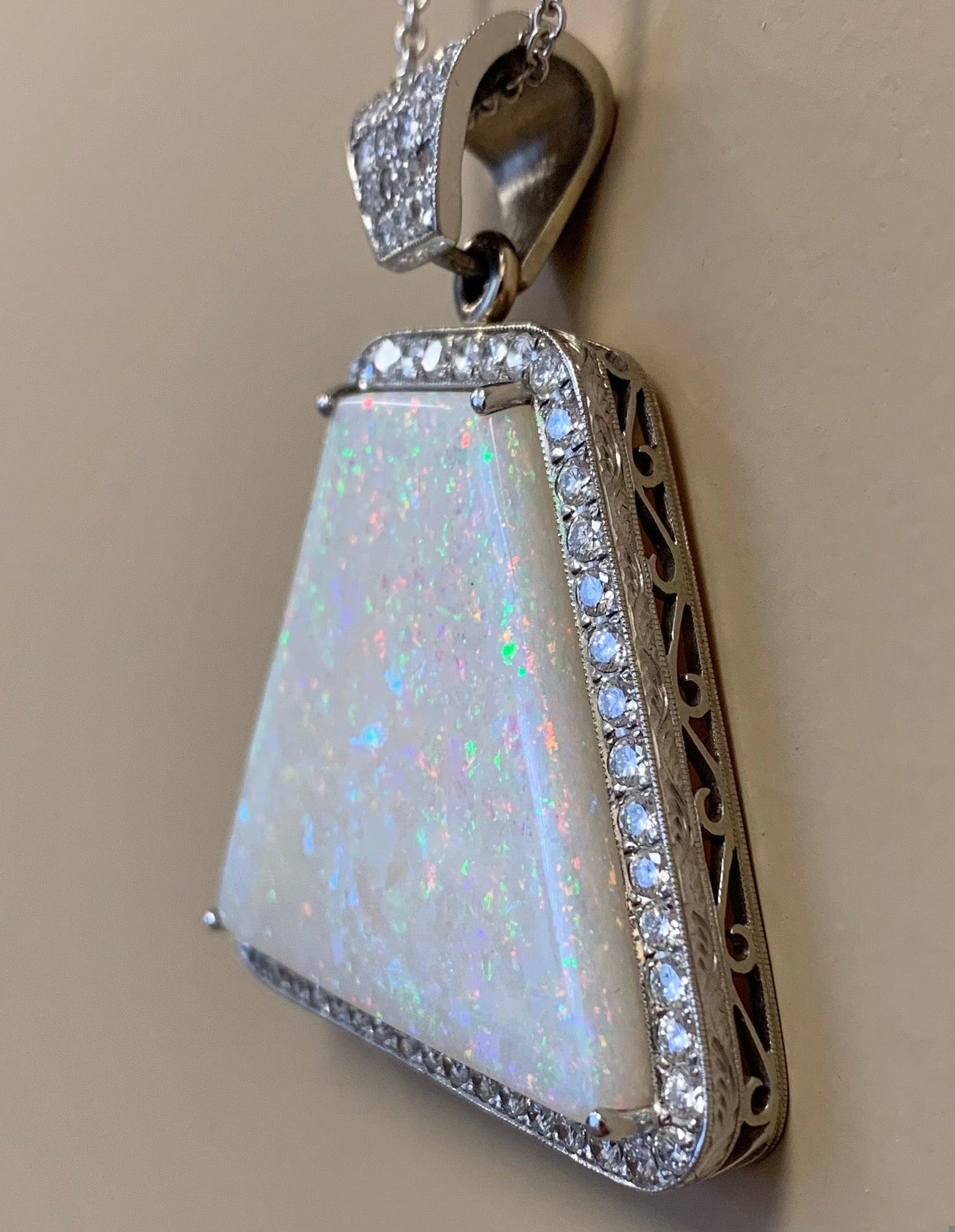 Australian Fire Opal 79.63ct and Diamond Pendant