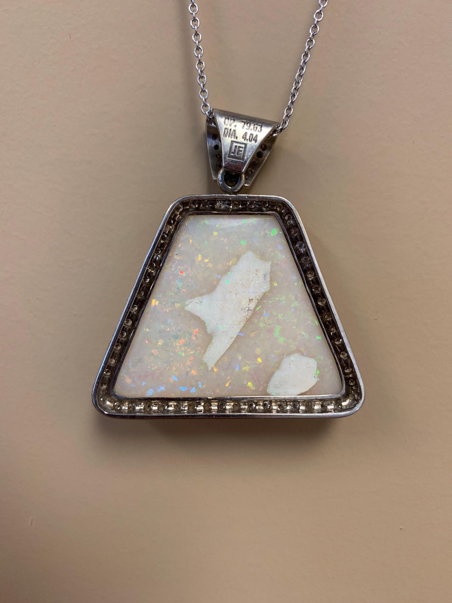 Australian Fire Opal 79.63ct and Diamond Pendant