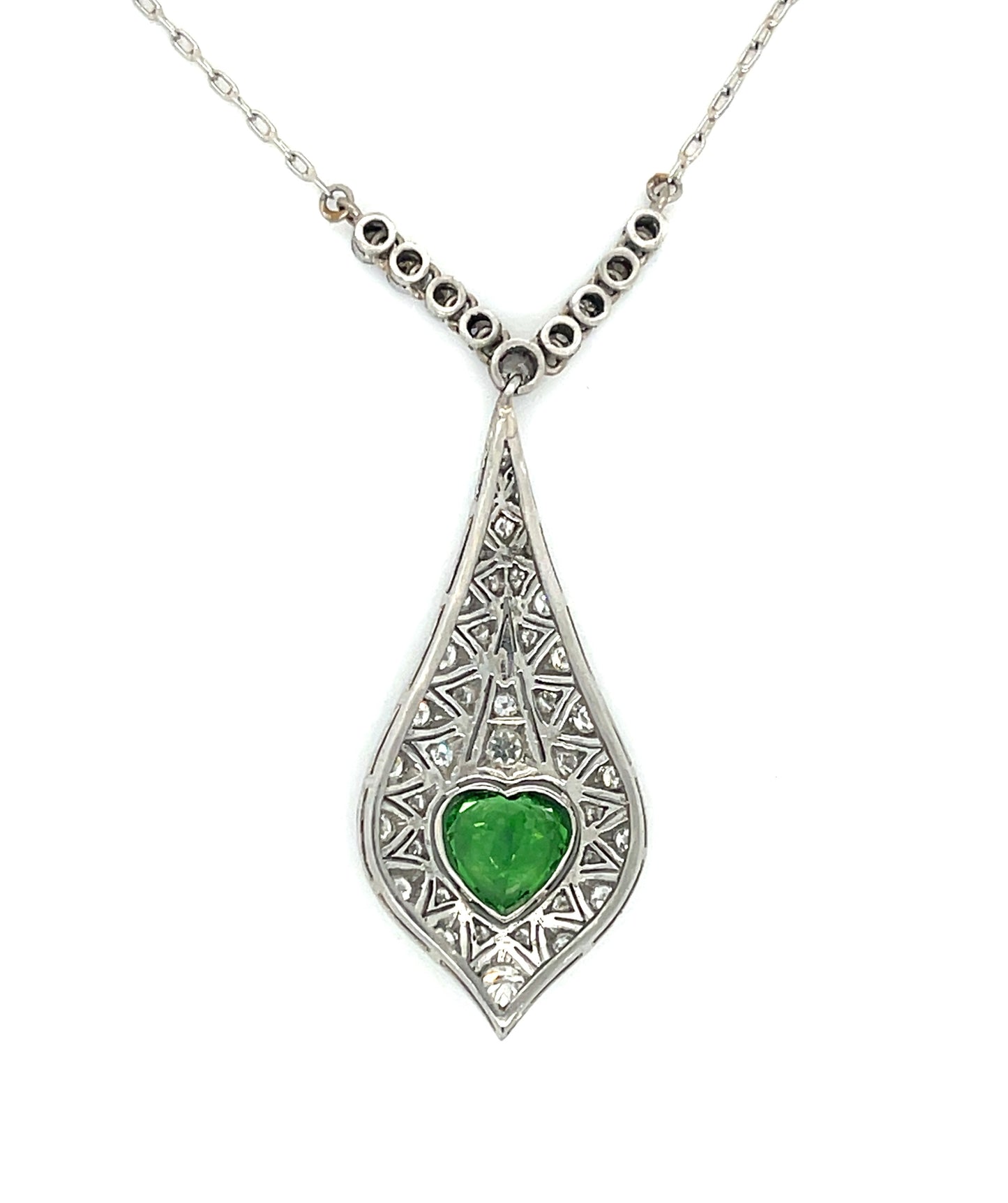 1.29ct Heart Shaped Tsavorite Handmade Pendant Platinum .82ct Diamonds
