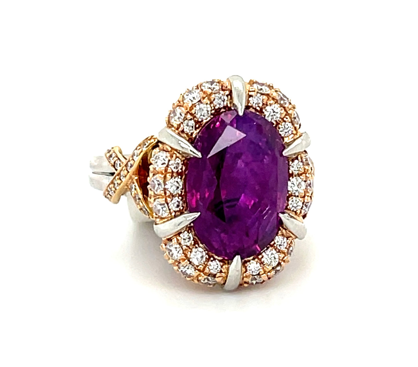 9.12ct GIA Intense Pinkish Purple Sapphire Platinum+18KY Ring