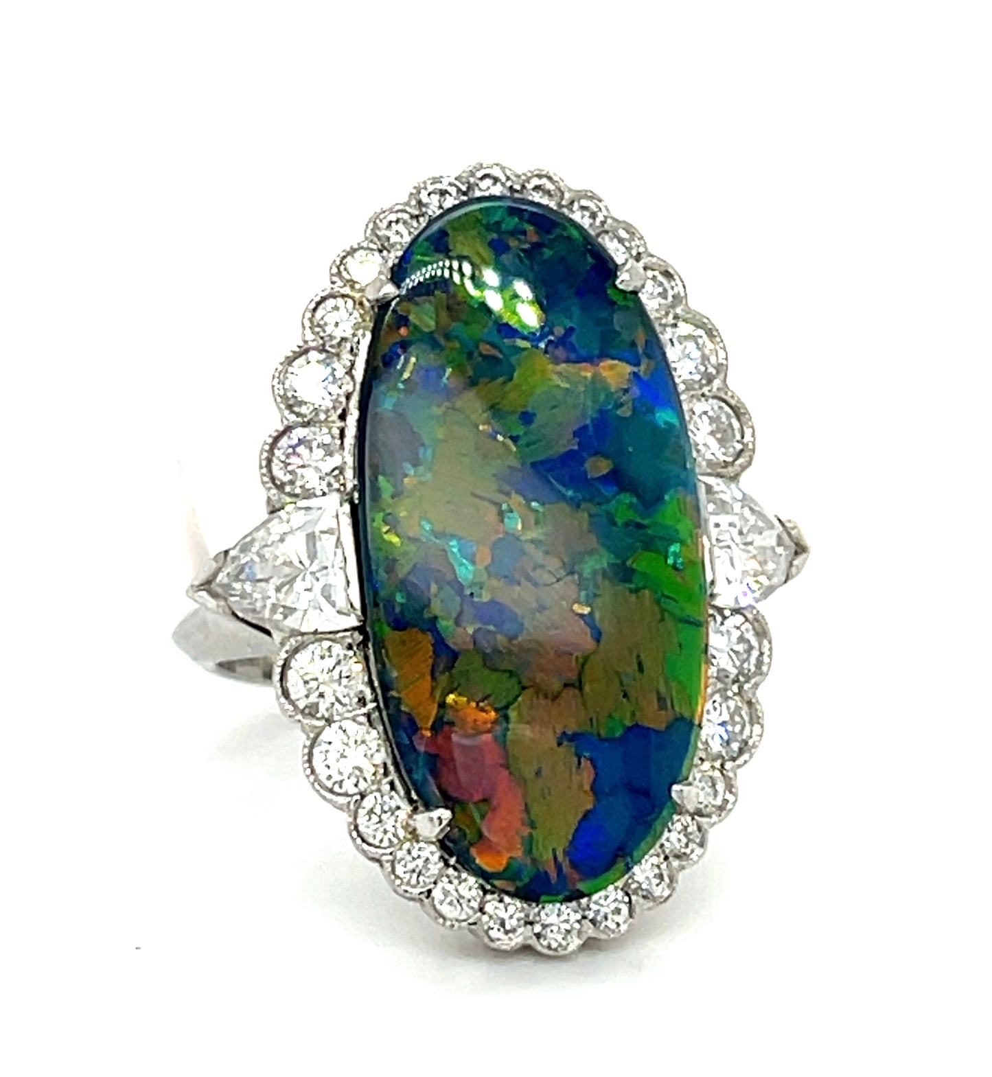7.50ct Australian Lightning Ridge Opal Ring 1.65ct VS-SI Diamonds set in Platinum