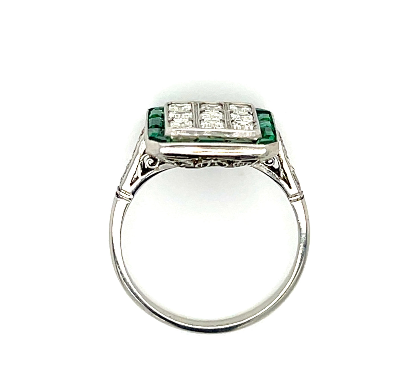 1.10ct Emerald Cut Diamonds Handmade & Inspired Platinum Ring 1.30ct Calibre Emeralds