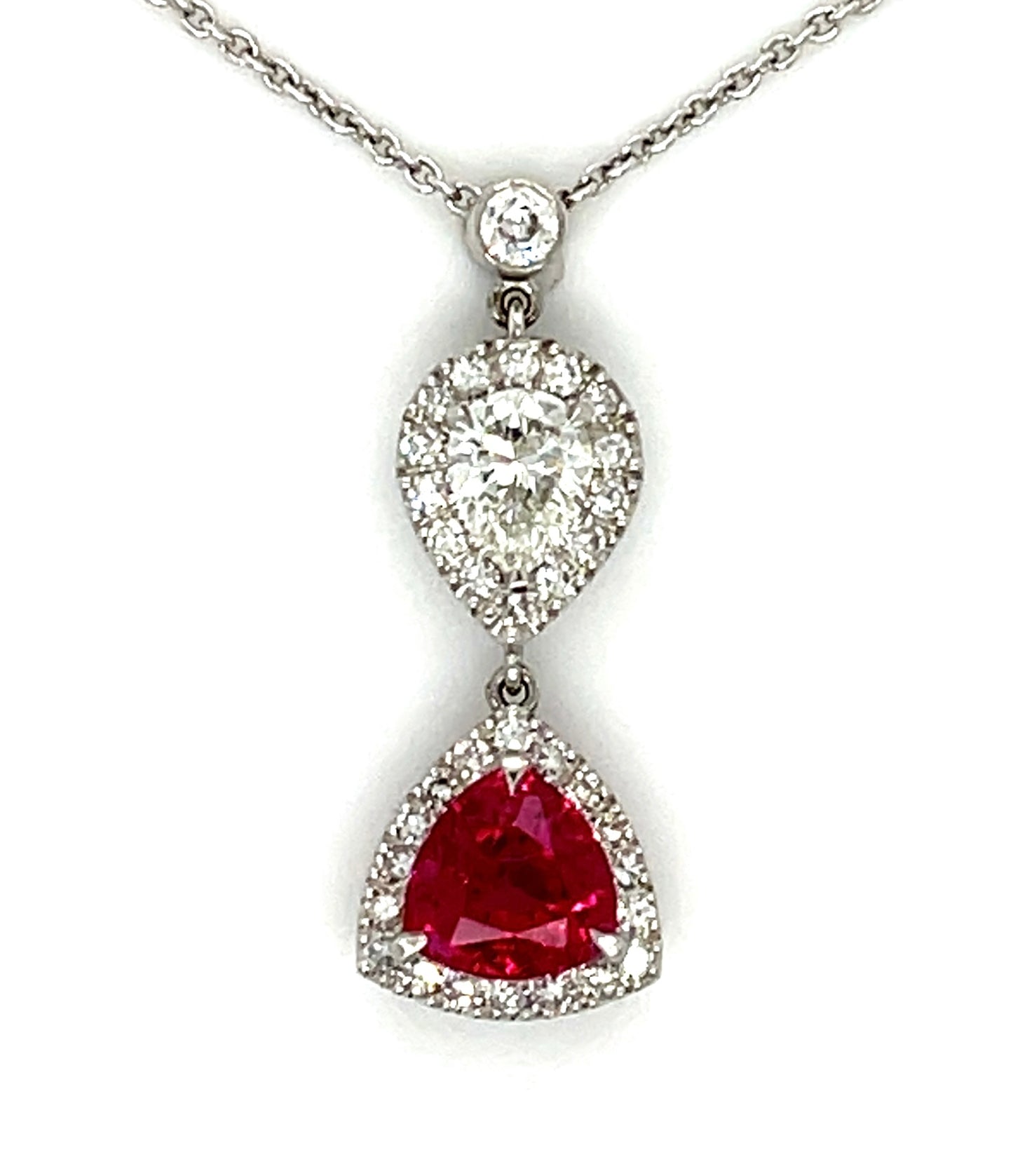 1.57ct Ruby Triangle Cut .50ct Diamond Pear Shape Platinum Pendant .40ct SD