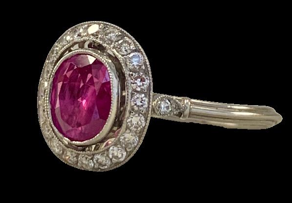 1.25ct Pinkish Red Burma Ruby (No Cert) .40ct Diamond Platinum Ring