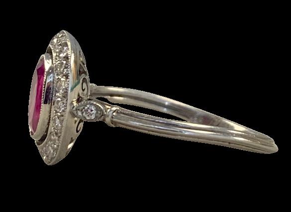 1.25ct Pinkish Red Burma Ruby (No Cert) .40ct Diamond Platinum Ring