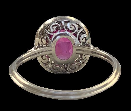 1.25ct Pinkish Red Burma Ruby (No Cert) .40ct Diamond Platinum Ring
