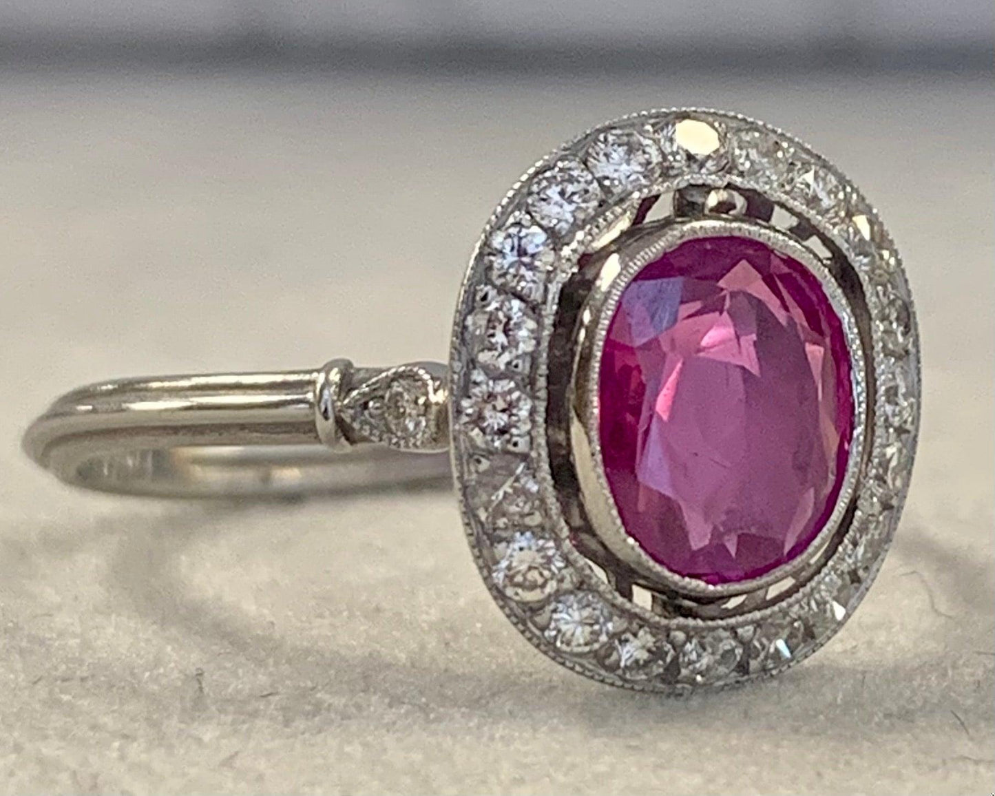 1.25ct Pinkish Red Burma Ruby (No Cert) .40ct Diamond Platinum Ring