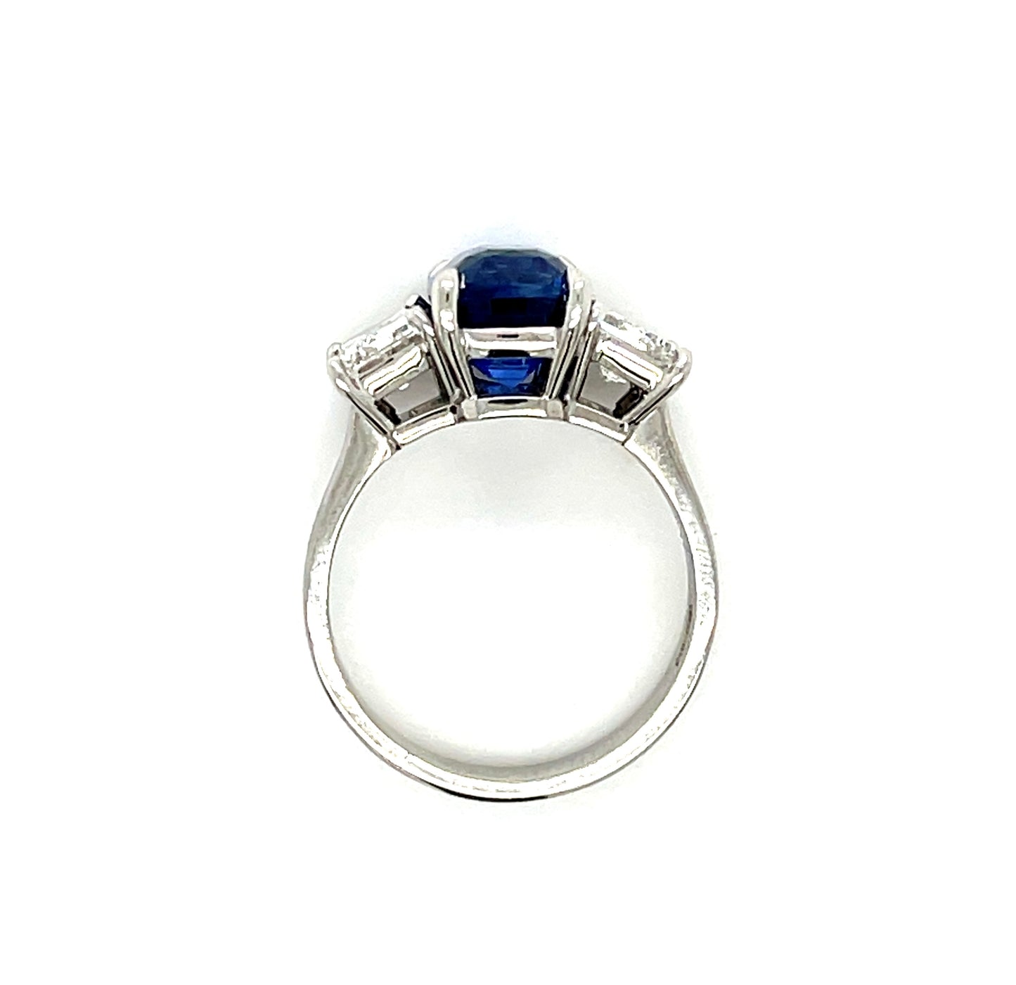 4.41ct GIA Ceylon Heated Sapphire Three Stone Ring Platinum .93ct GIA F VS1 Diamond .92ct GIA F SI1