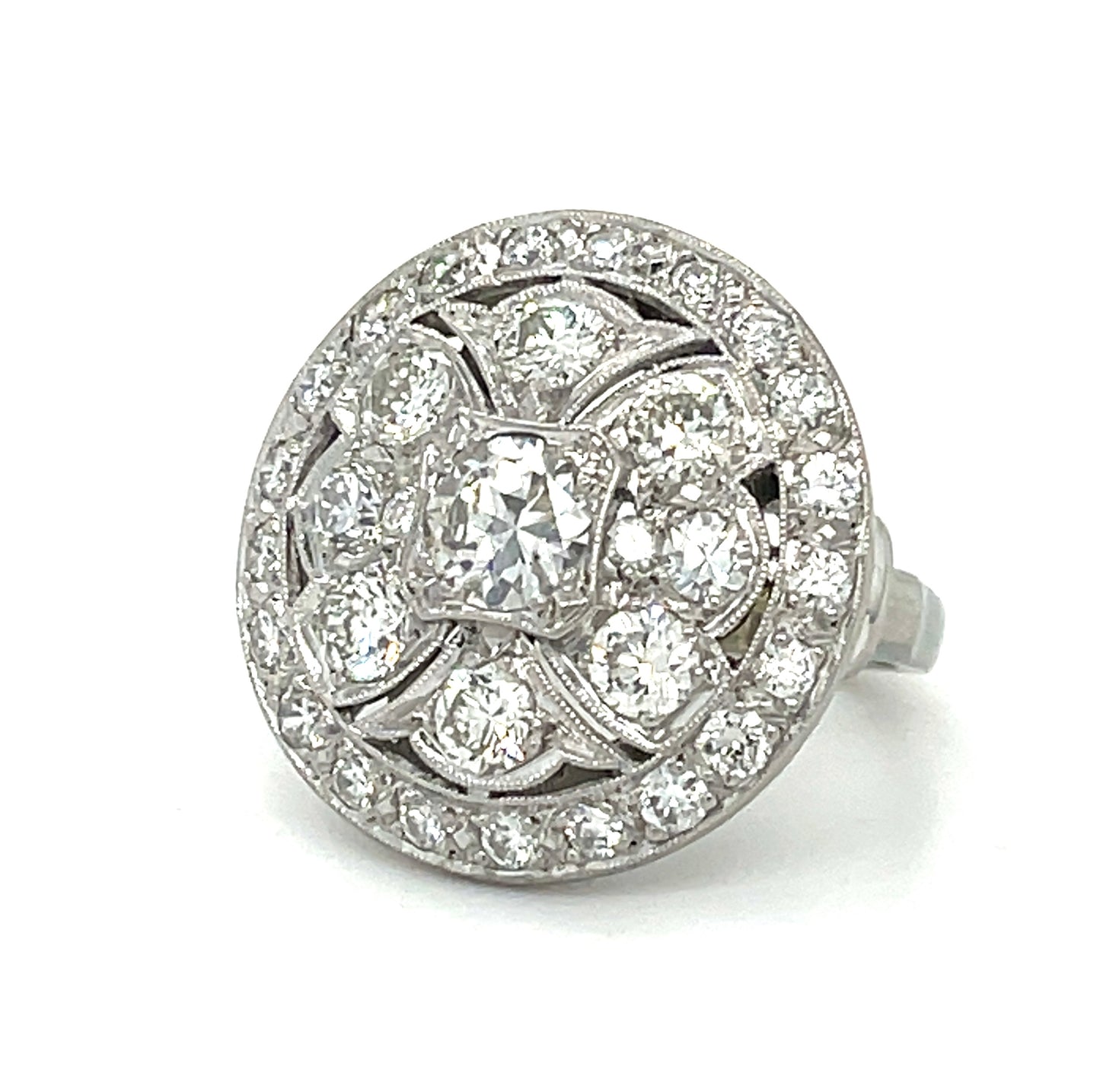 Art Deco .55ct Transitional Cut Center Diamond Palladium Vintage Ring (Circa 1930s) 2.20ct SD