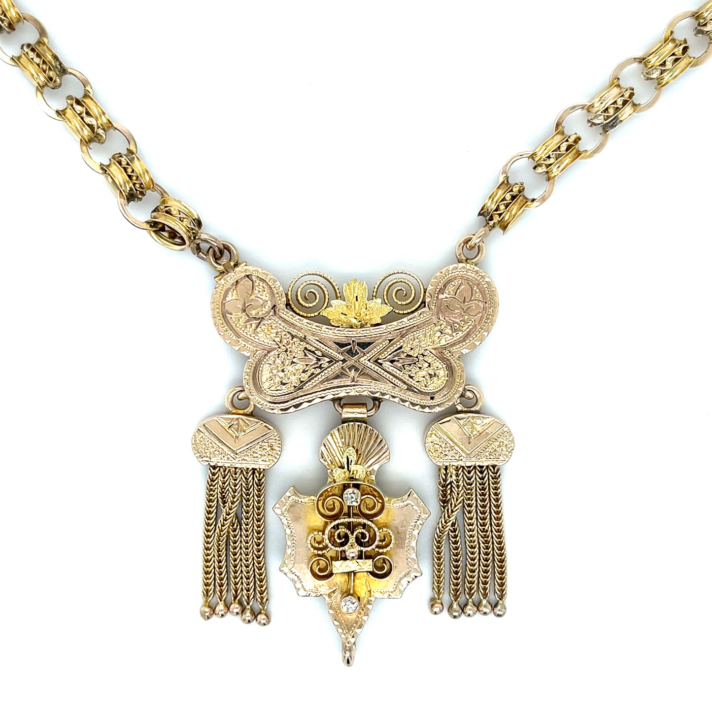Victorian (Circa 1870s) .04ct Diamond 14KY Antique Pendant All Original Tassle