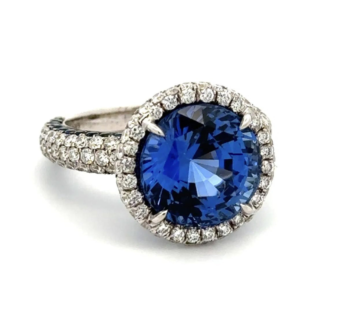 Lugano 8.58ct Round Sapphire GIA, 1.75ct Diamond 1.45tcw Sapphire Custom Ring