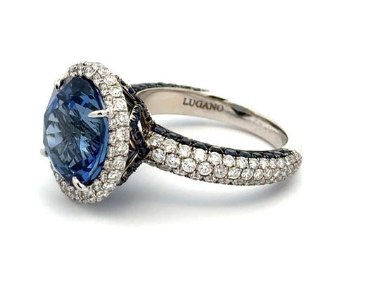 Lugano 8.58ct Round Sapphire GIA, 1.75ct Diamond 1.45tcw Sapphire Custom Ring
