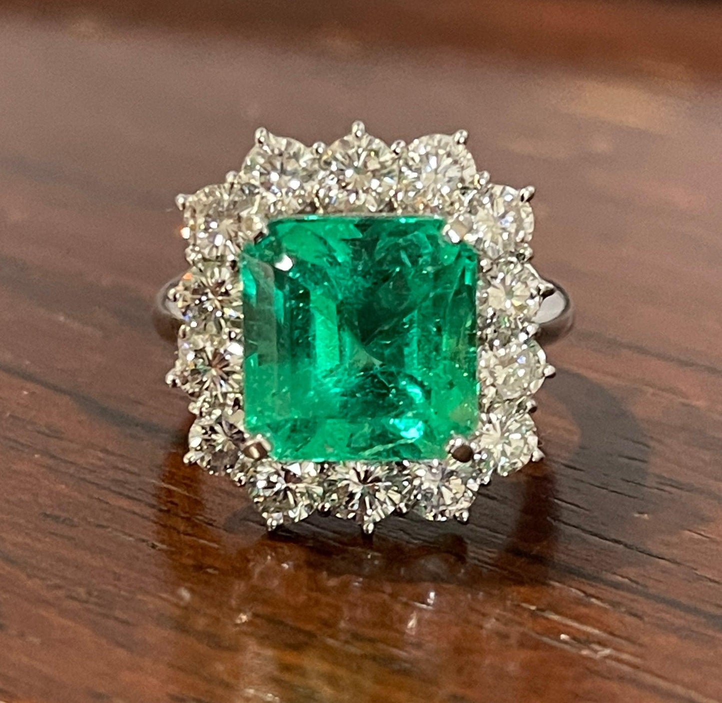 Colombian 6.04ct GRS Cert Minor Oil Emerald 2.20ct Diamond Platinum Ring