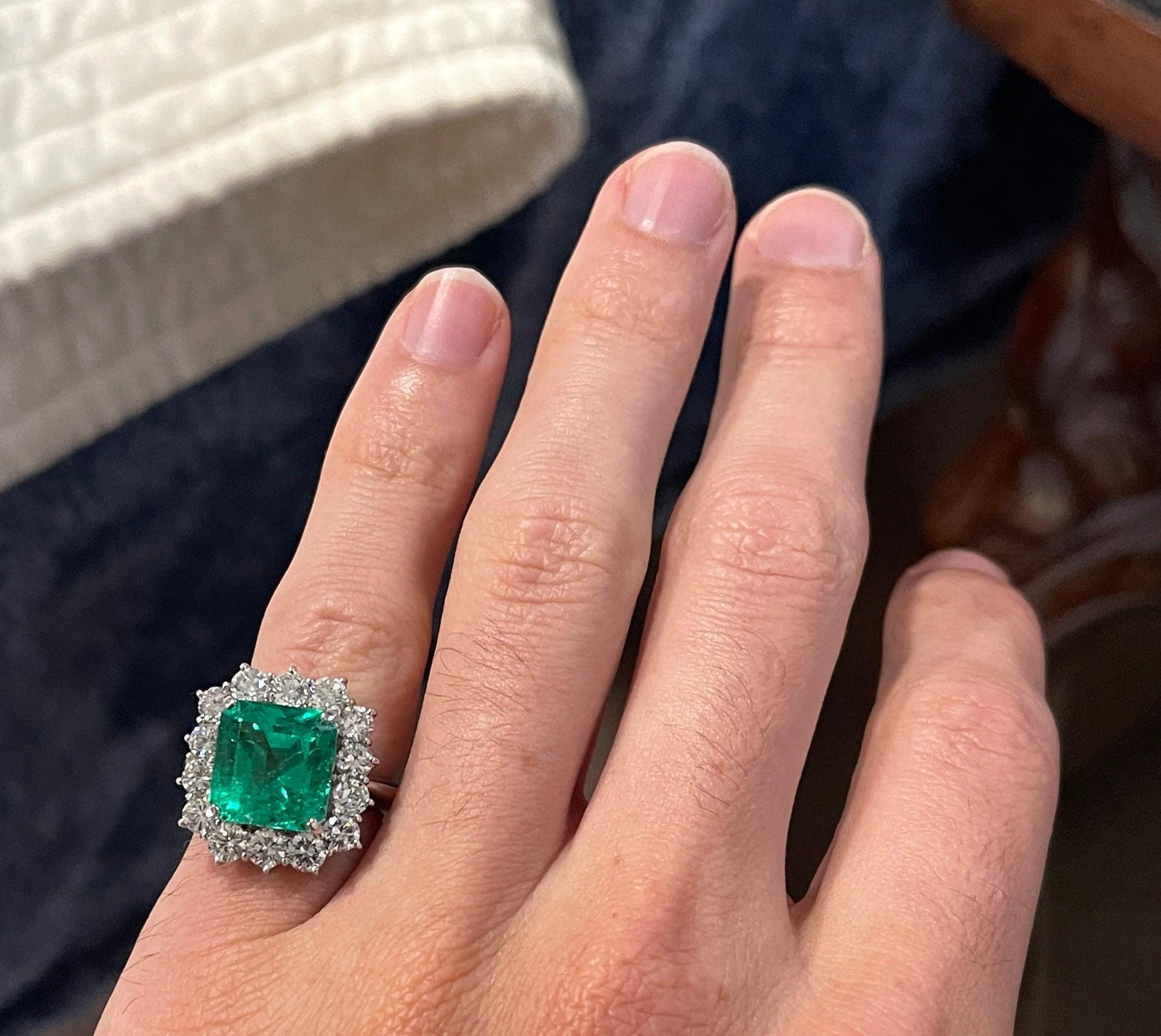Colombian 6.04ct GRS Cert Minor Oil Emerald 2.20ct Diamond Platinum Ring