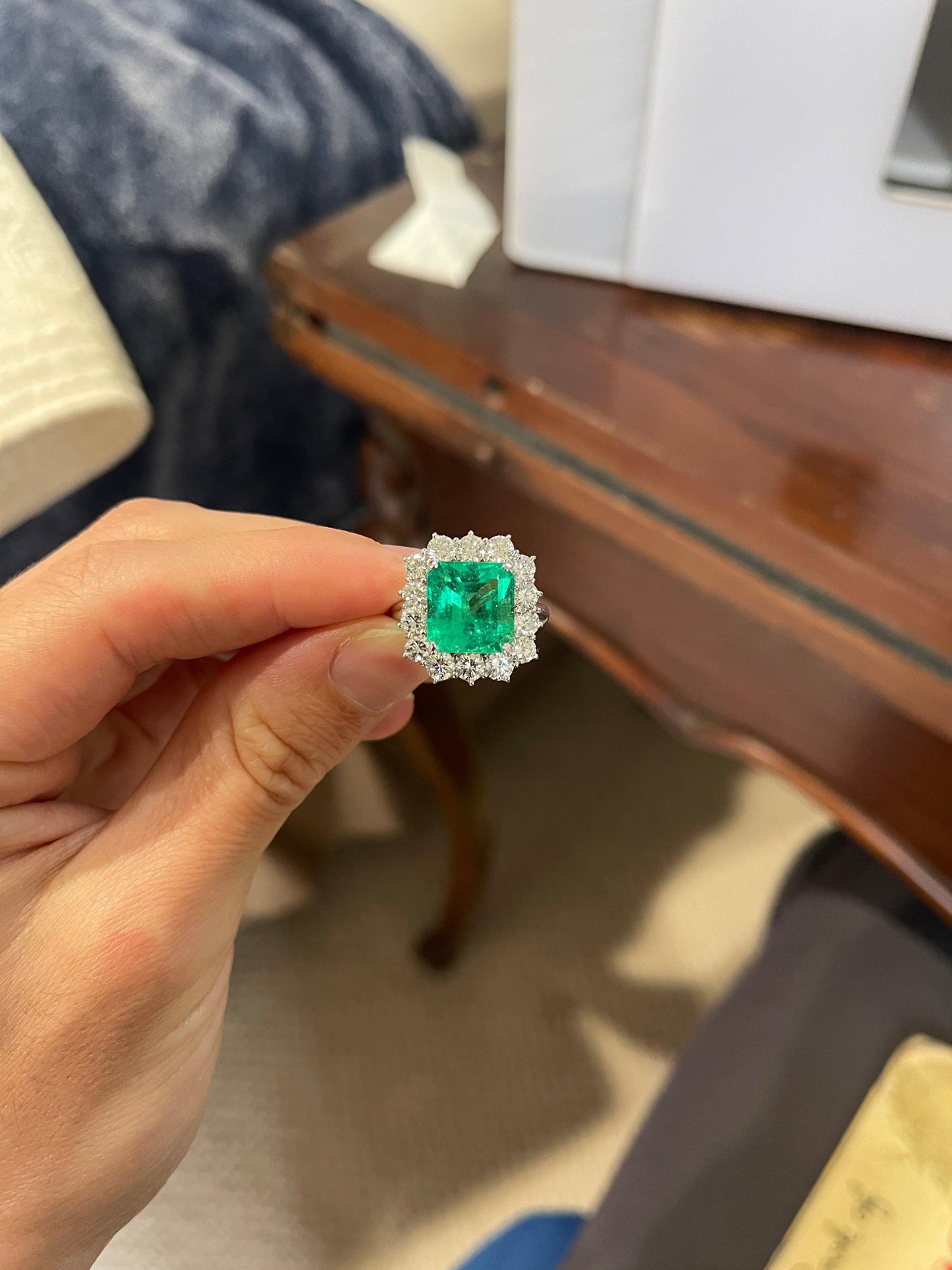 Colombian 6.04ct GRS Cert Minor Oil Emerald 2.20ct Diamond Platinum Ring