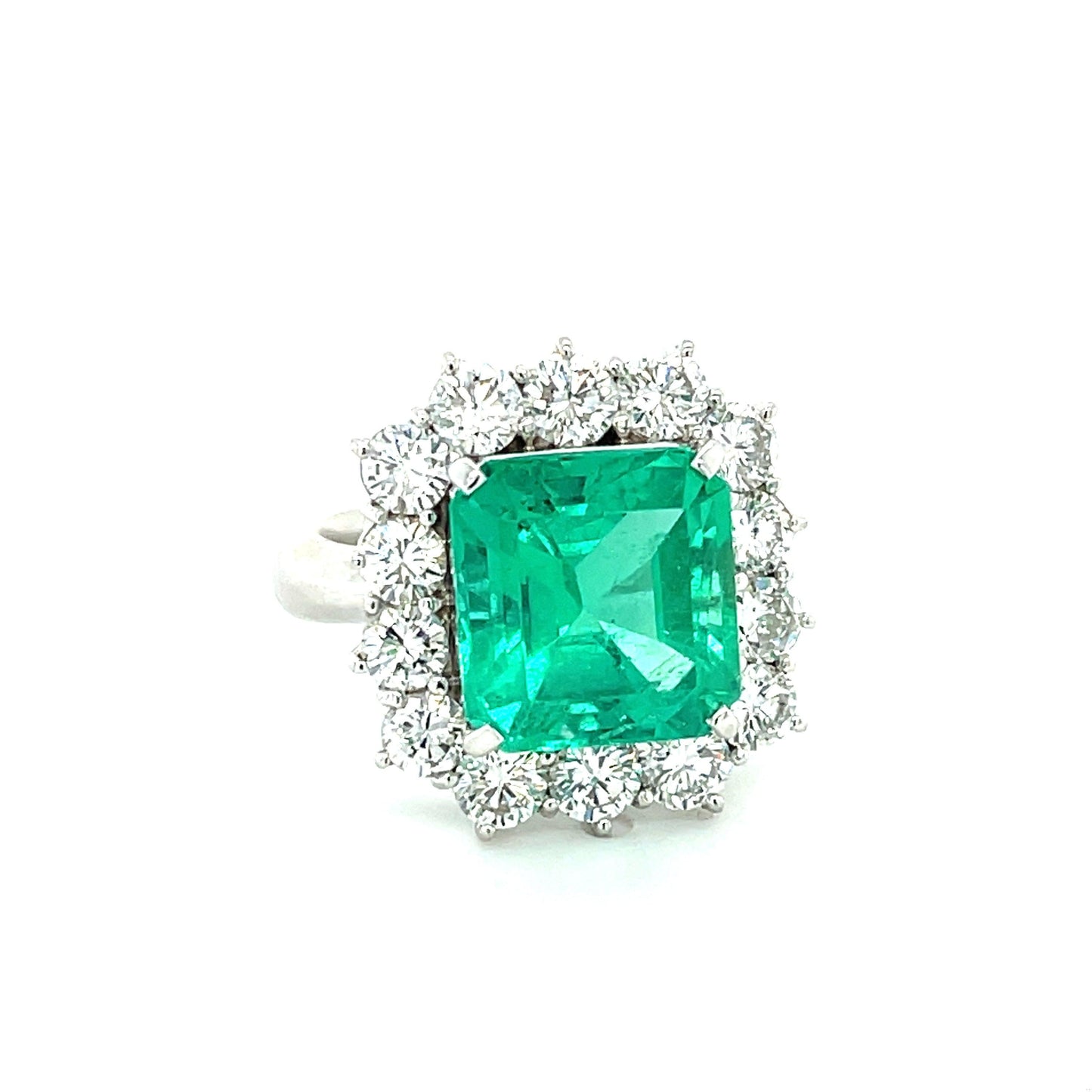 Colombian 6.04ct GRS Cert Minor Oil Emerald 2.20ct Diamond Platinum Ring