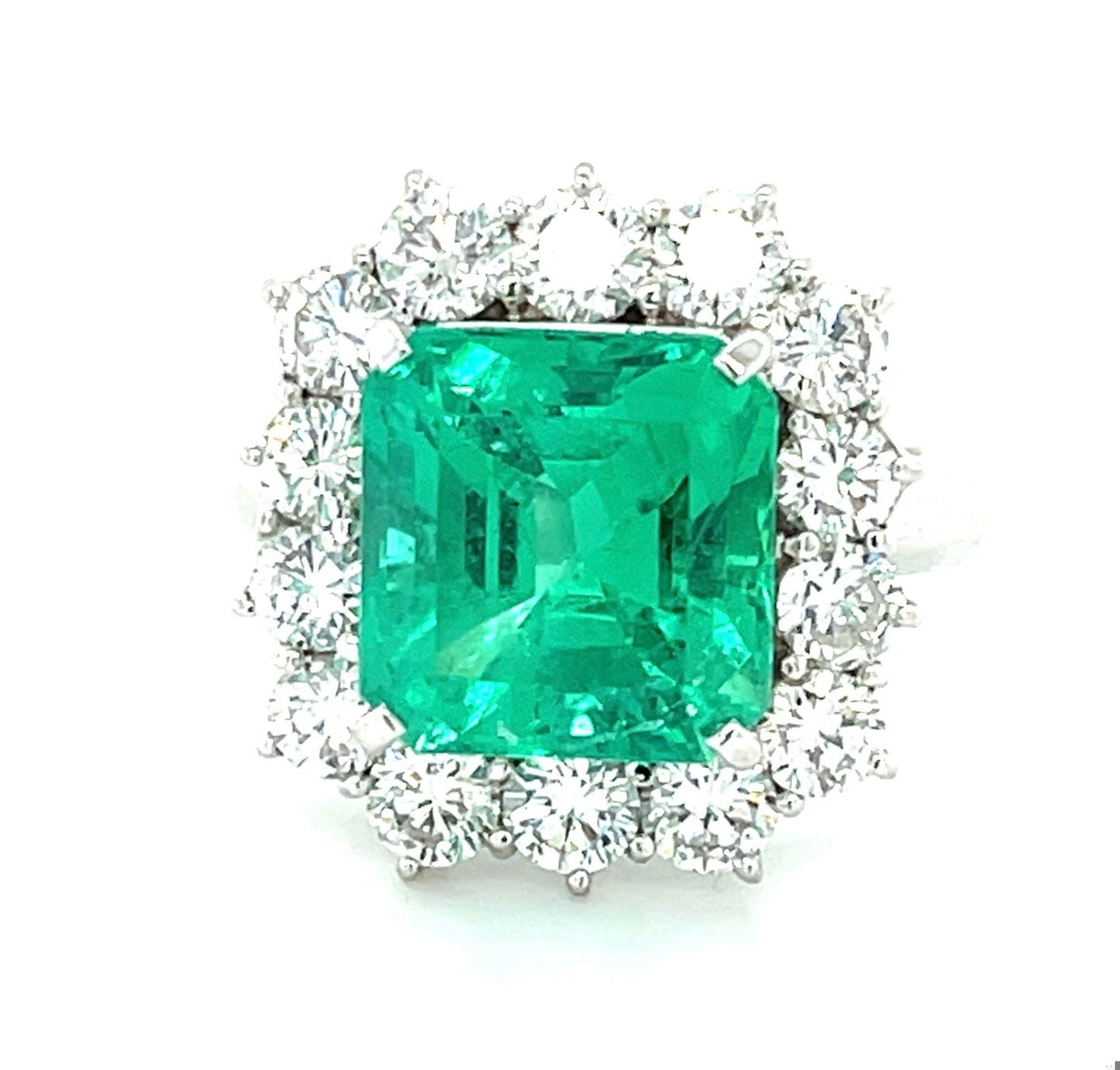 Colombian 6.04ct GRS Cert Minor Oil Emerald 2.20ct Diamond Platinum Ring