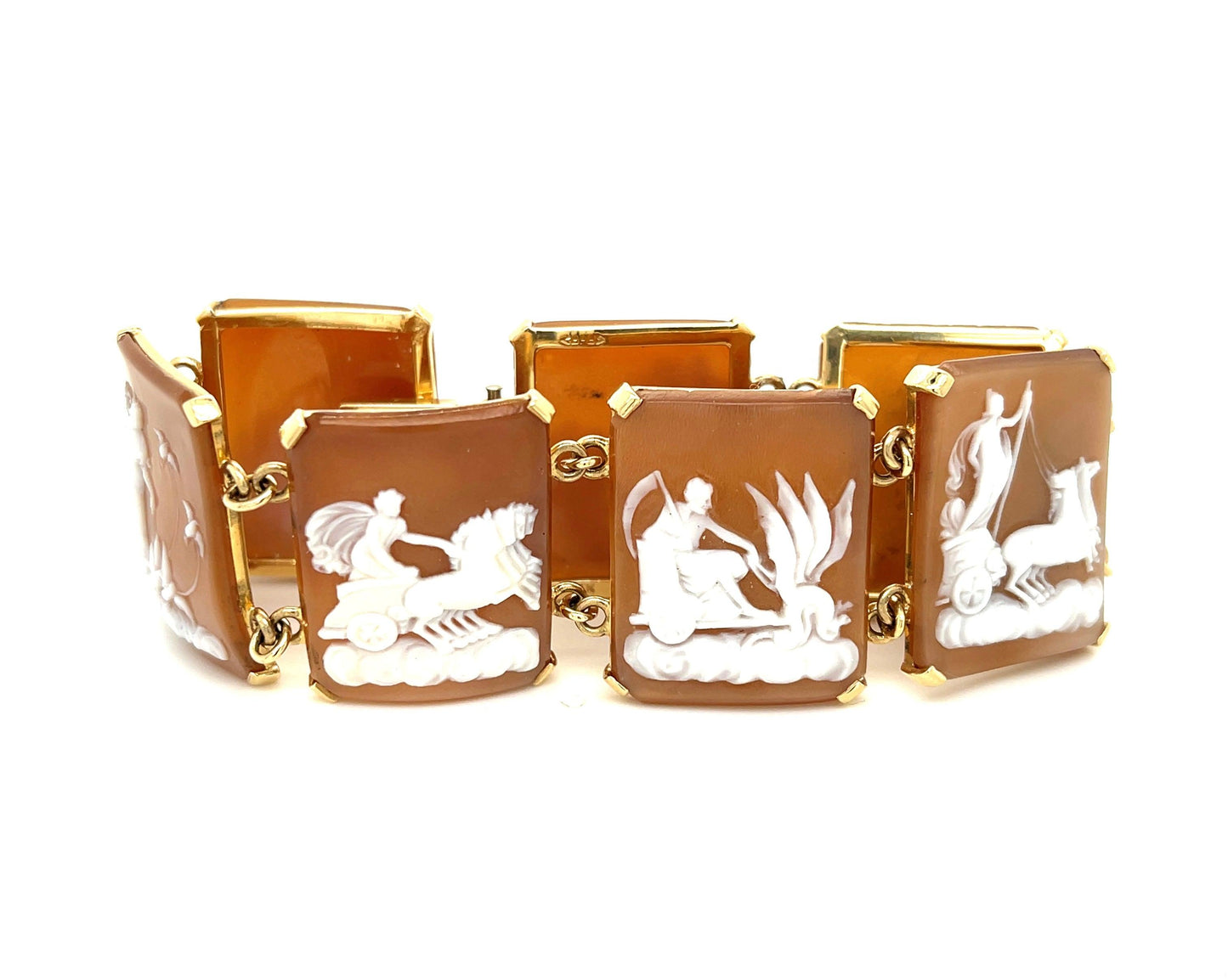 Custom Carved Cameo Depicting Roman Weekly Calendar 14KY Vintage Bracelet
