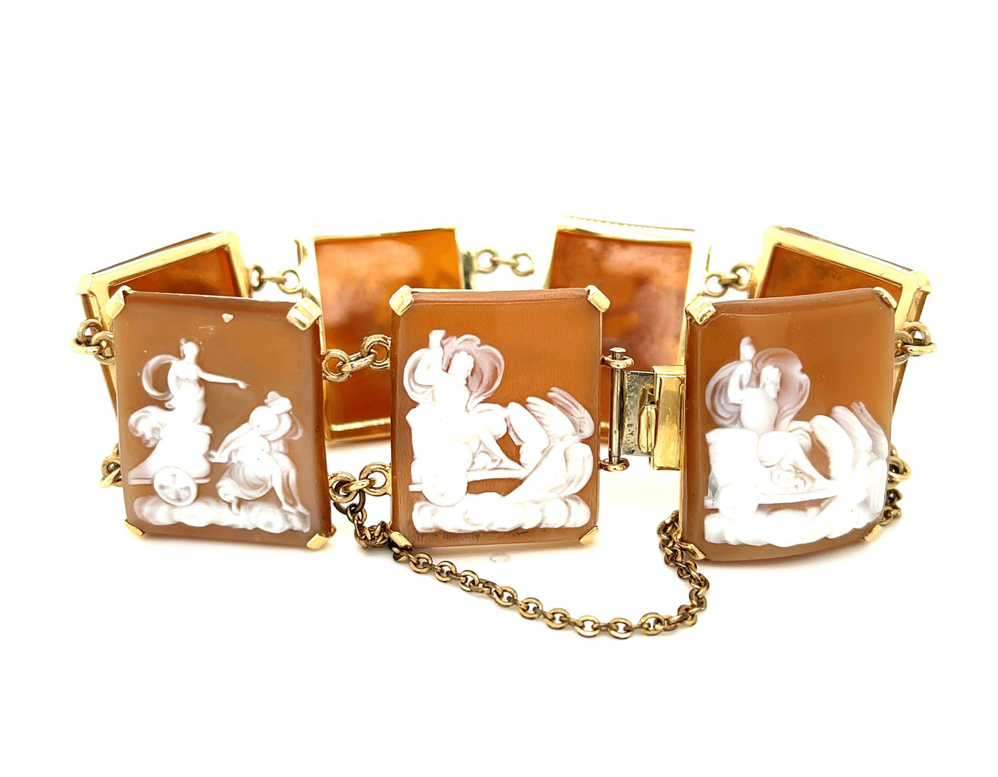 Custom Carved Cameo Depicting Roman Weekly Calendar 14KY Vintage Bracelet