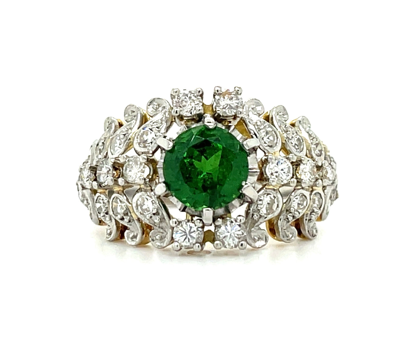 Edwardian Ring 1.64ct Tsavorite Garnet .80ct Diamonds Platinum over 18KY Antique (Circa 1900s)