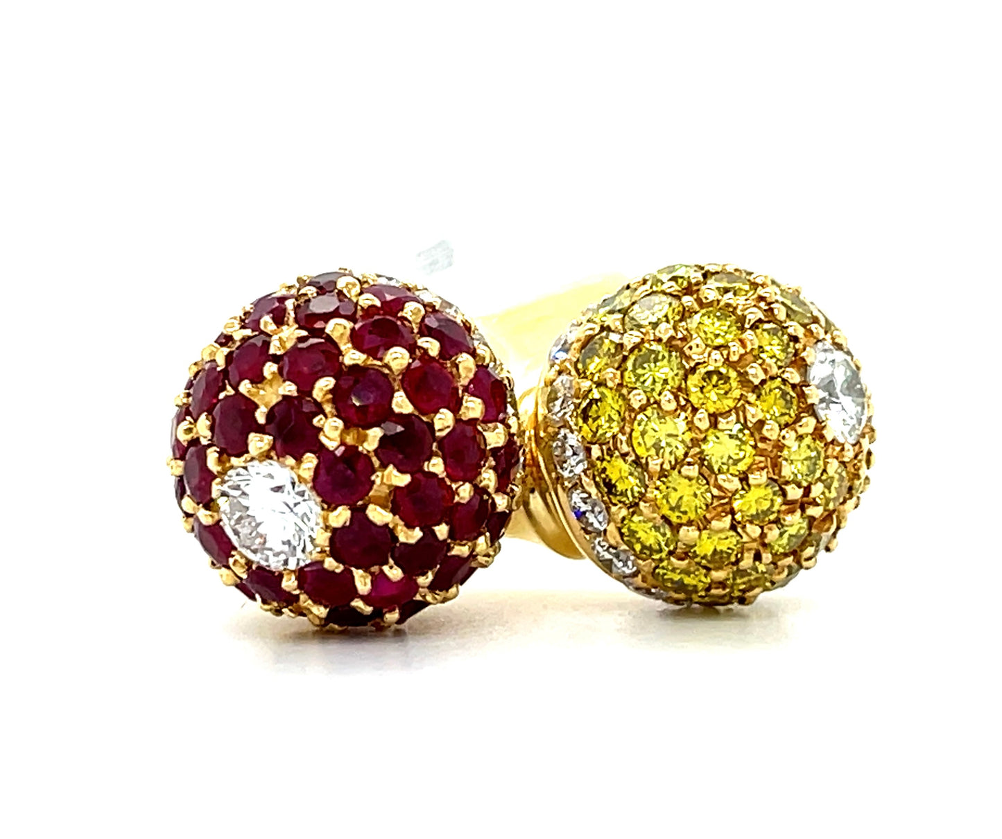 Cross Over Sphere 18KY Ring 2.68ct Diamonds 3.60ct Rubies 3.56ct Yellow Diamonds