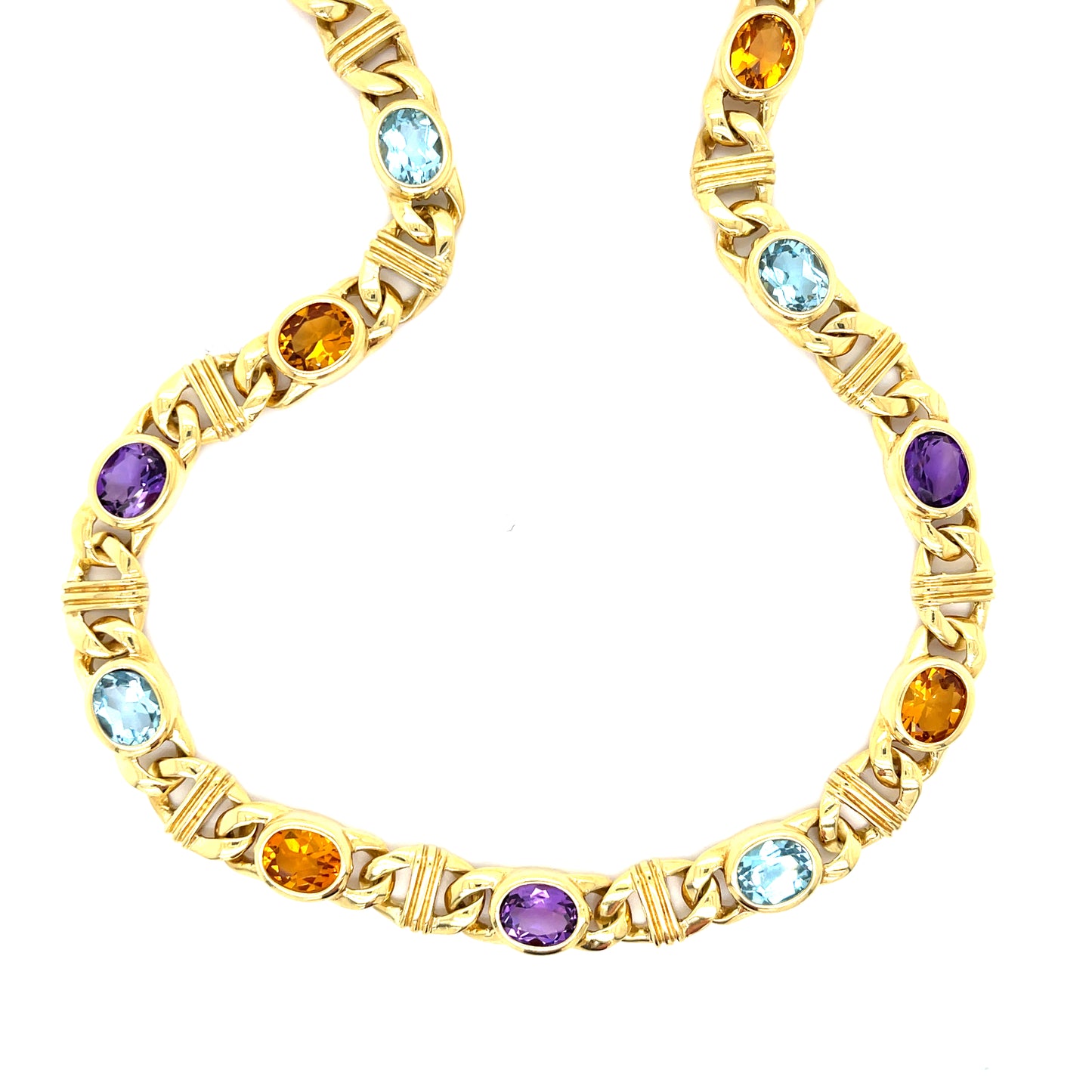 Citrine, Blue Topaz and Amethyst Necklace 18KY Estate Necklace