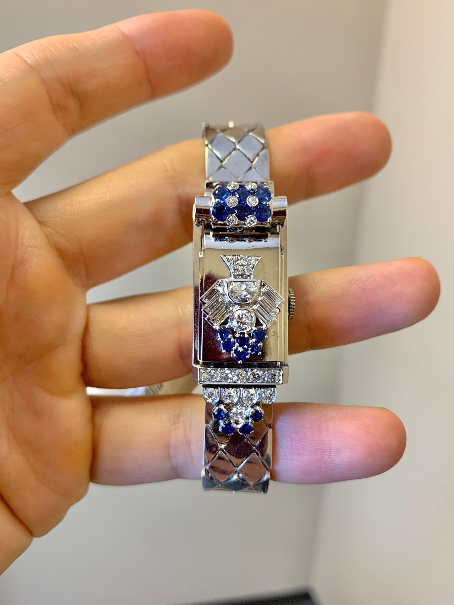 Designer Retro Diamond and Sapphire Watch
