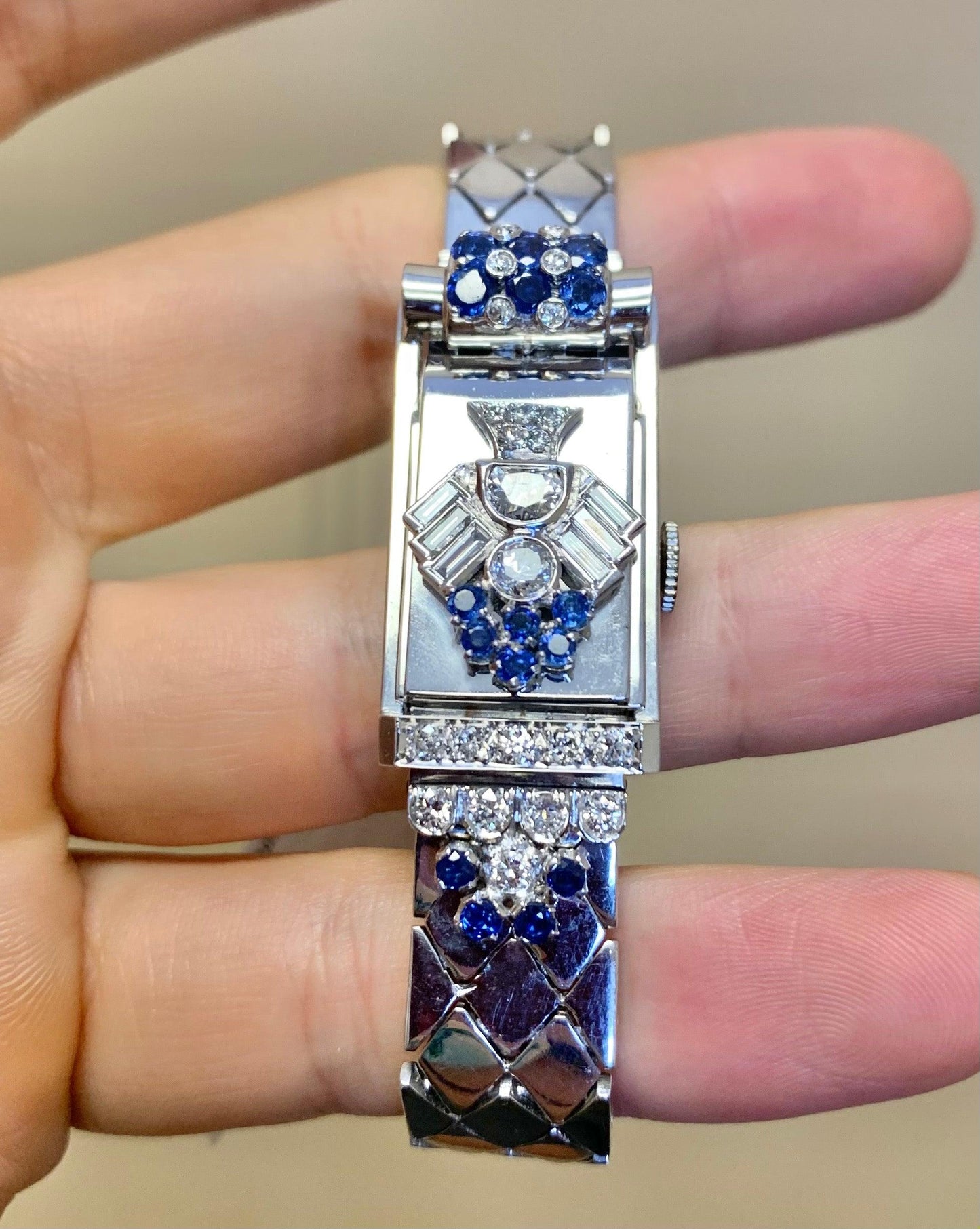 Designer Retro Diamond and Sapphire Watch