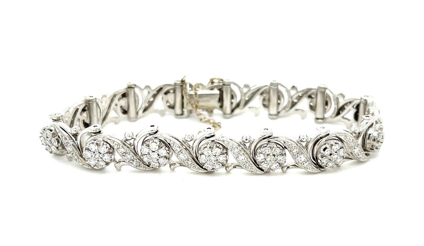 4.20ct Dia 18KW Vintage Bracelet (1960s) Signed Jazbel 6.75in Length 3/8 Width