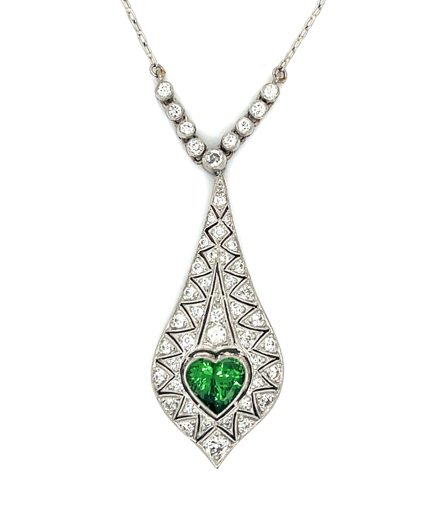 1.29ct Heart Shaped Tsavorite Handmade Pendant Platinum .82ct Diamonds