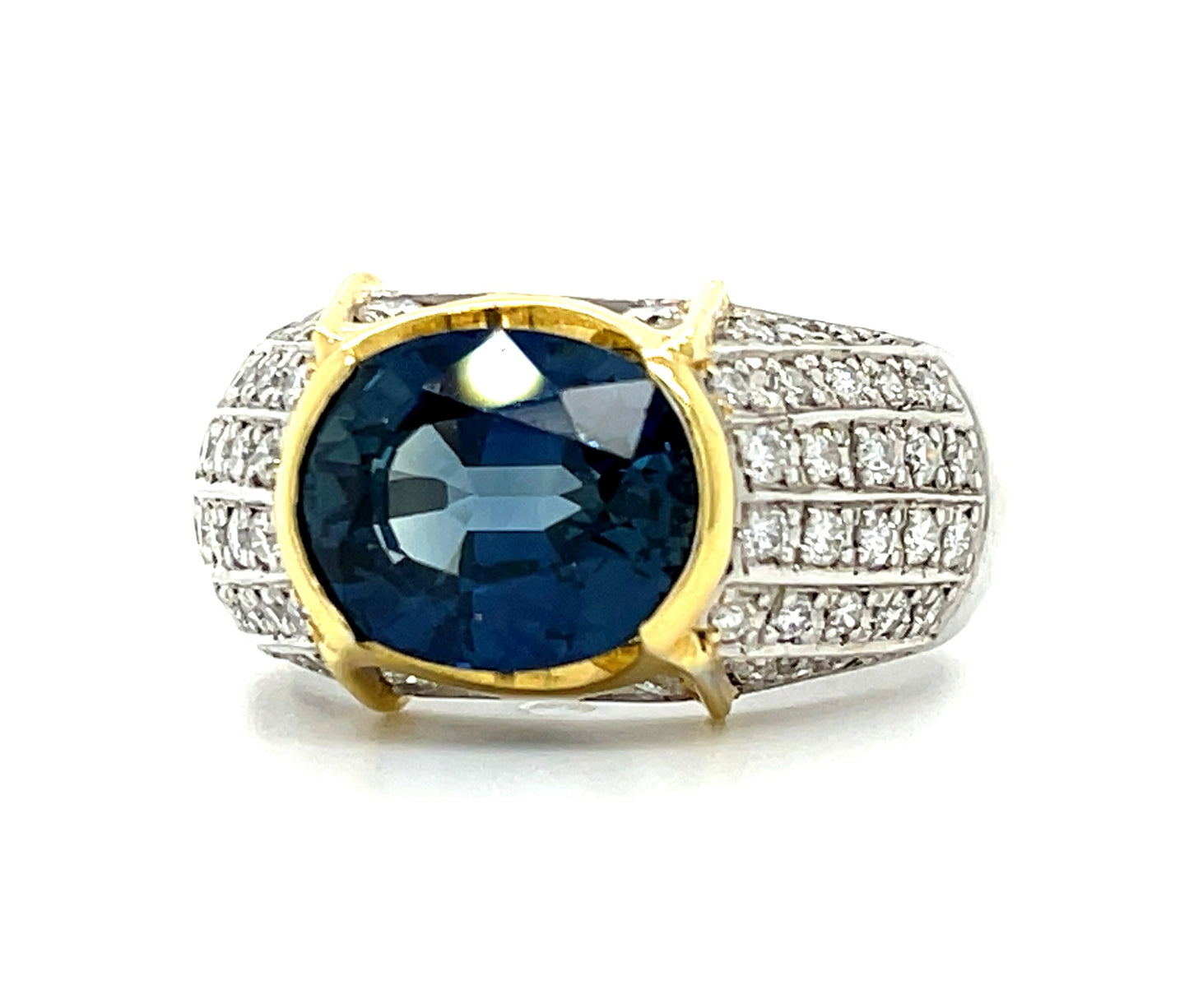 5.52ct Sapphire Cushion Shape Platinum+18KY Ring (Vintage Circa 1970s) .80ct Diamonds