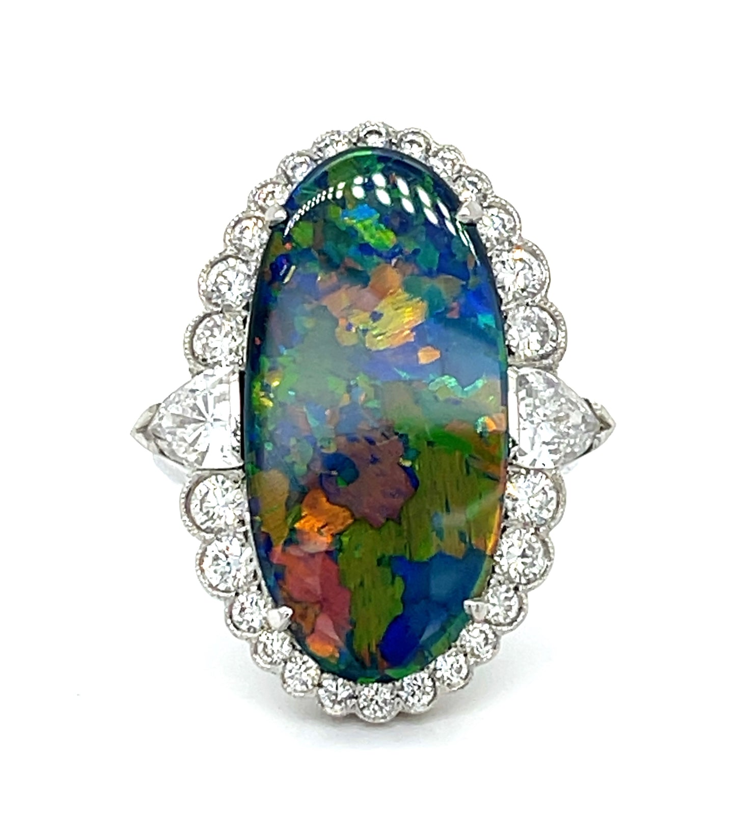 7.50ct Australian Lightning Ridge Opal Ring 1.65ct VS-SI Diamonds set in Platinum