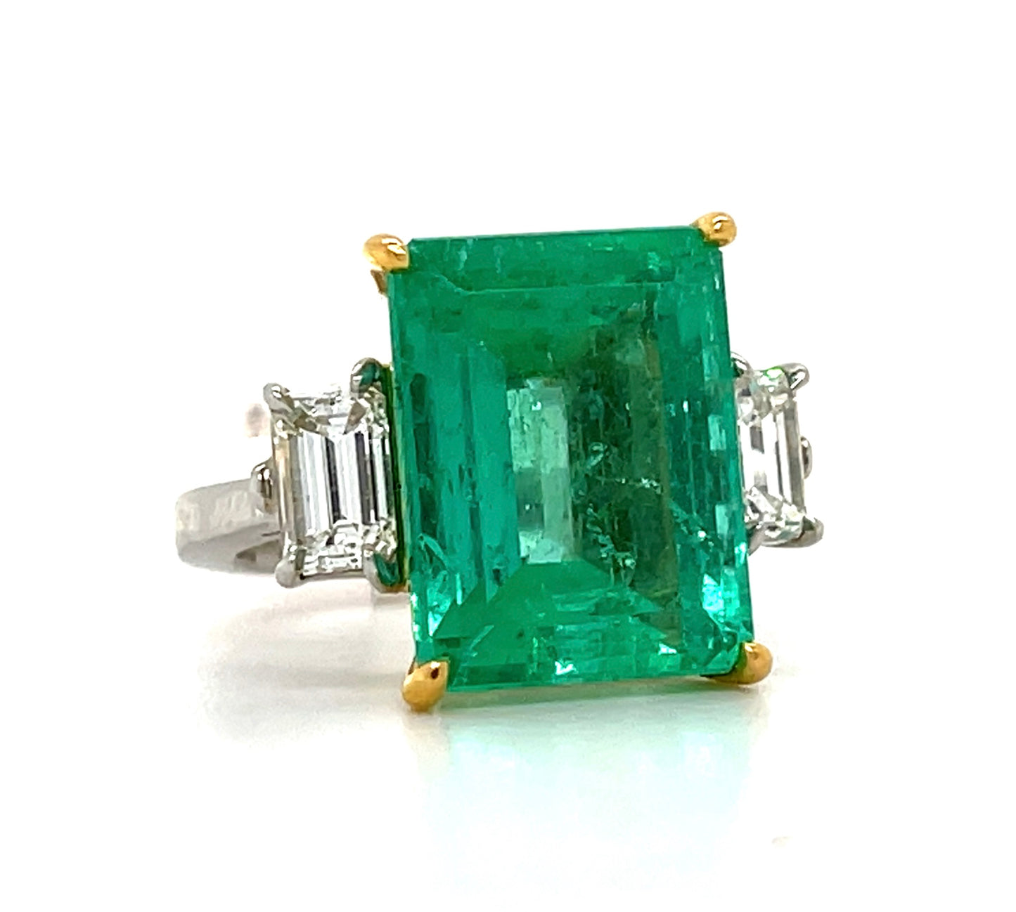12.43ct Emerald Ring Platinum+18KY 1.26ct Diamonds Signed "Aletto"