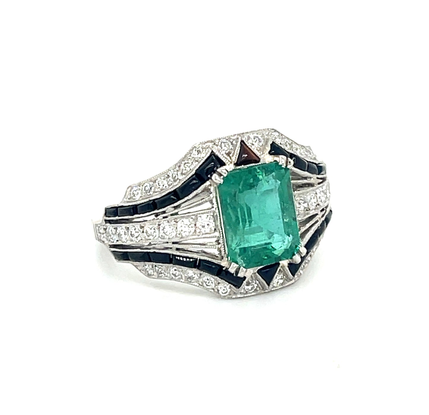 2.40ct Emerald Handmade Ring Platinum .59ct Diamonds and Onyx