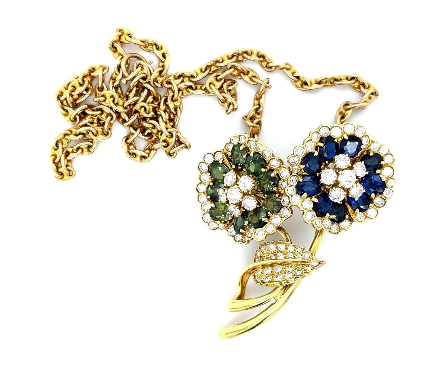 Hammerman Brothers Entwined Flower 18KY Pendant 10ct Sapphires 4.10ct Diamonds